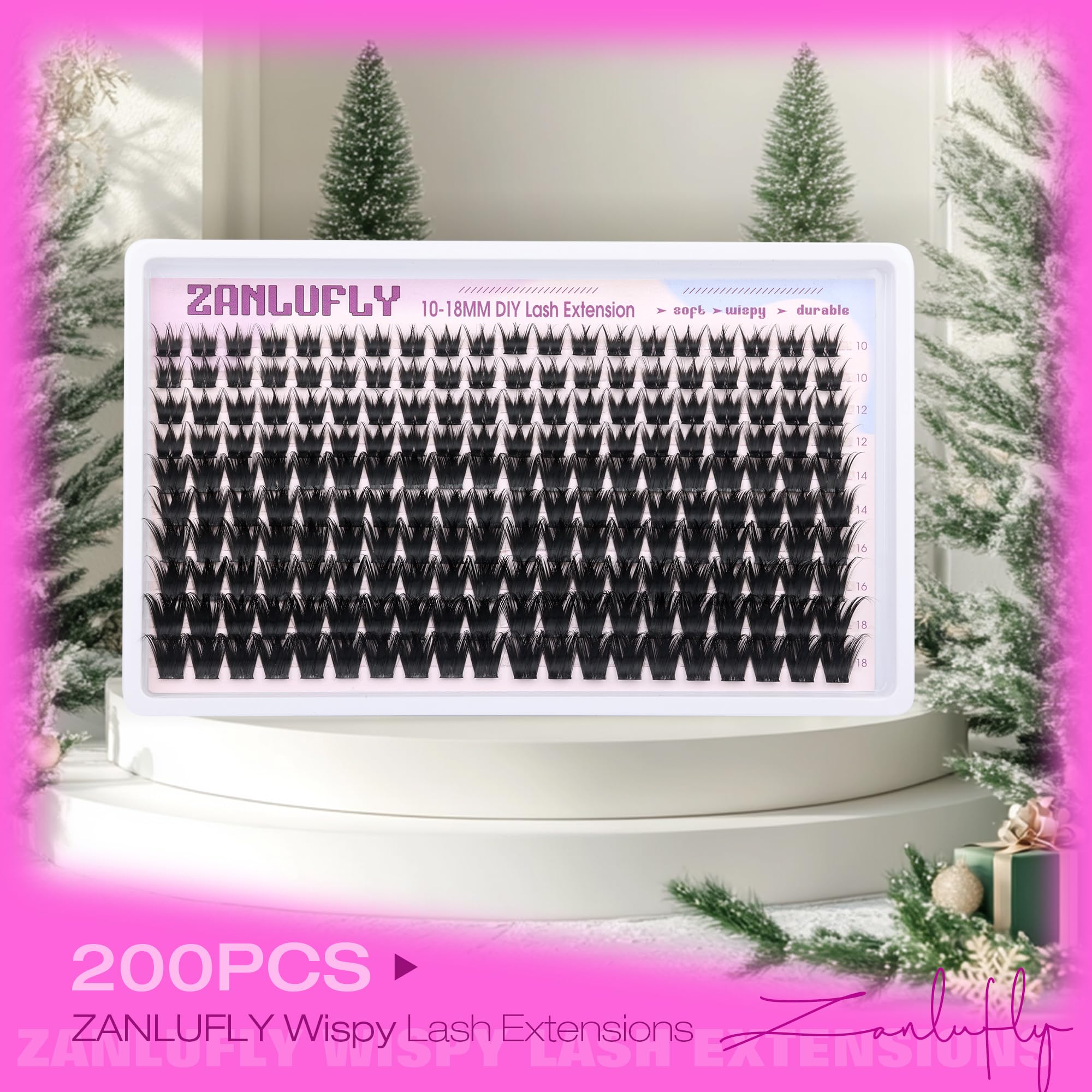 ZANLUFLY Wispy Lash Clusters — D-Curl DIY Eyelash Extensions, 200Pcs, 10-18mm