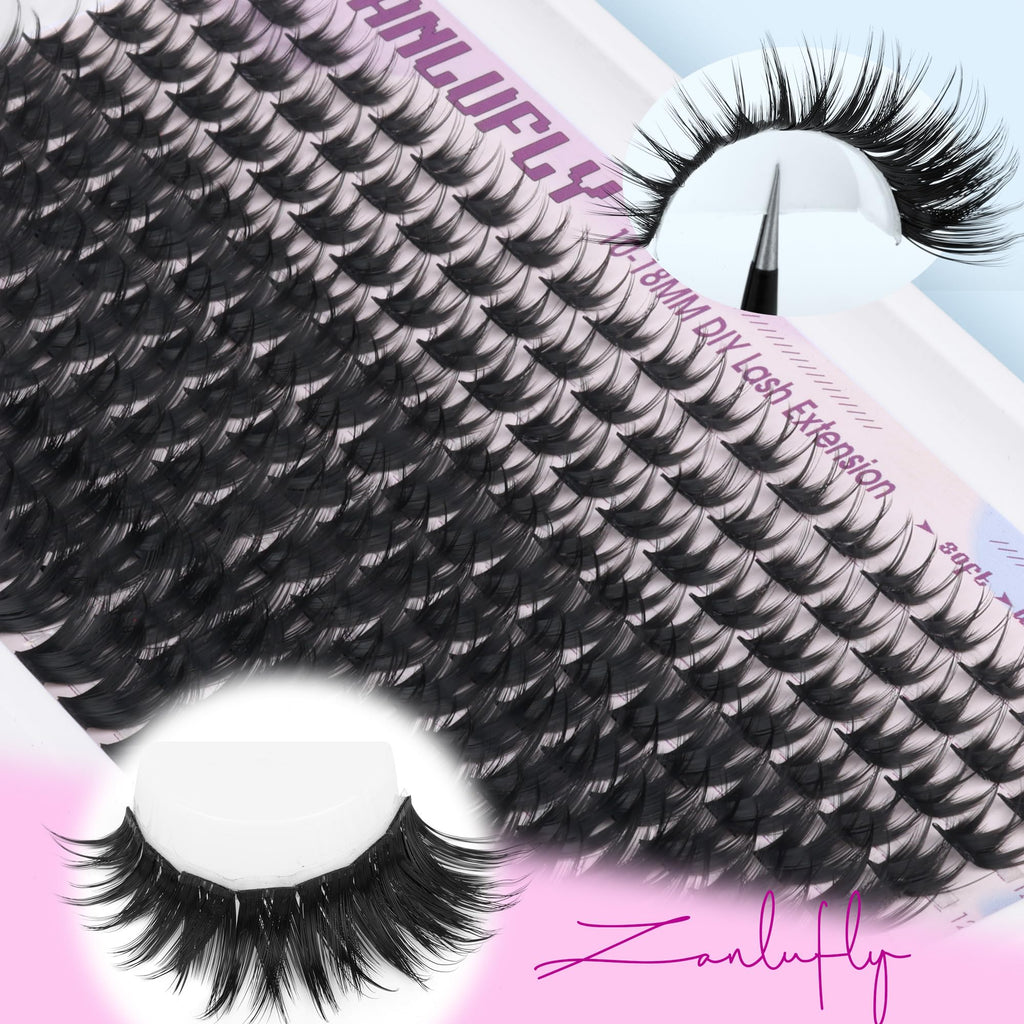 ZANLUFLY Wispy Lash Clusters — D-Curl DIY Eyelash Extensions, 200Pcs, 10-18mm