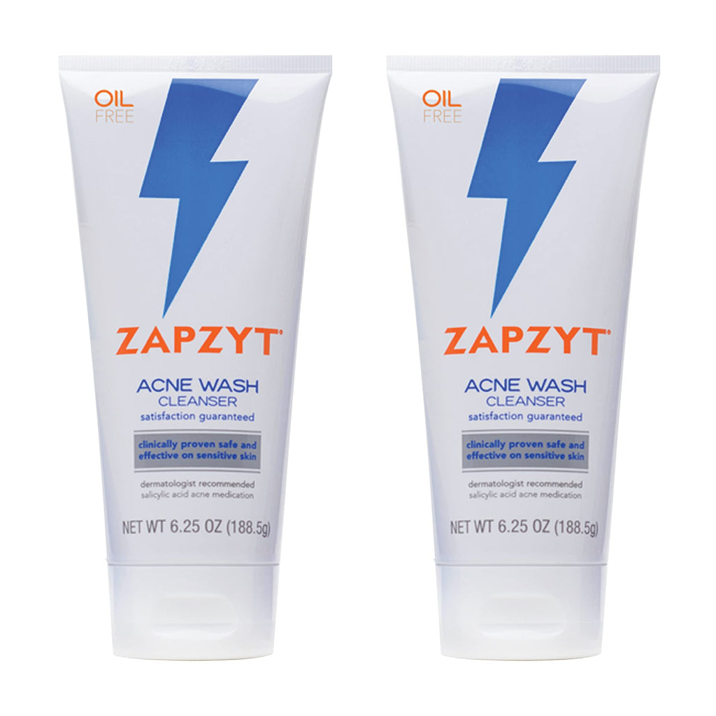 Zapzyt Acne Wash – 6.25 oz (Pack of 2) | Hypoallergenic Cleanser with 2% Salicylic Acid