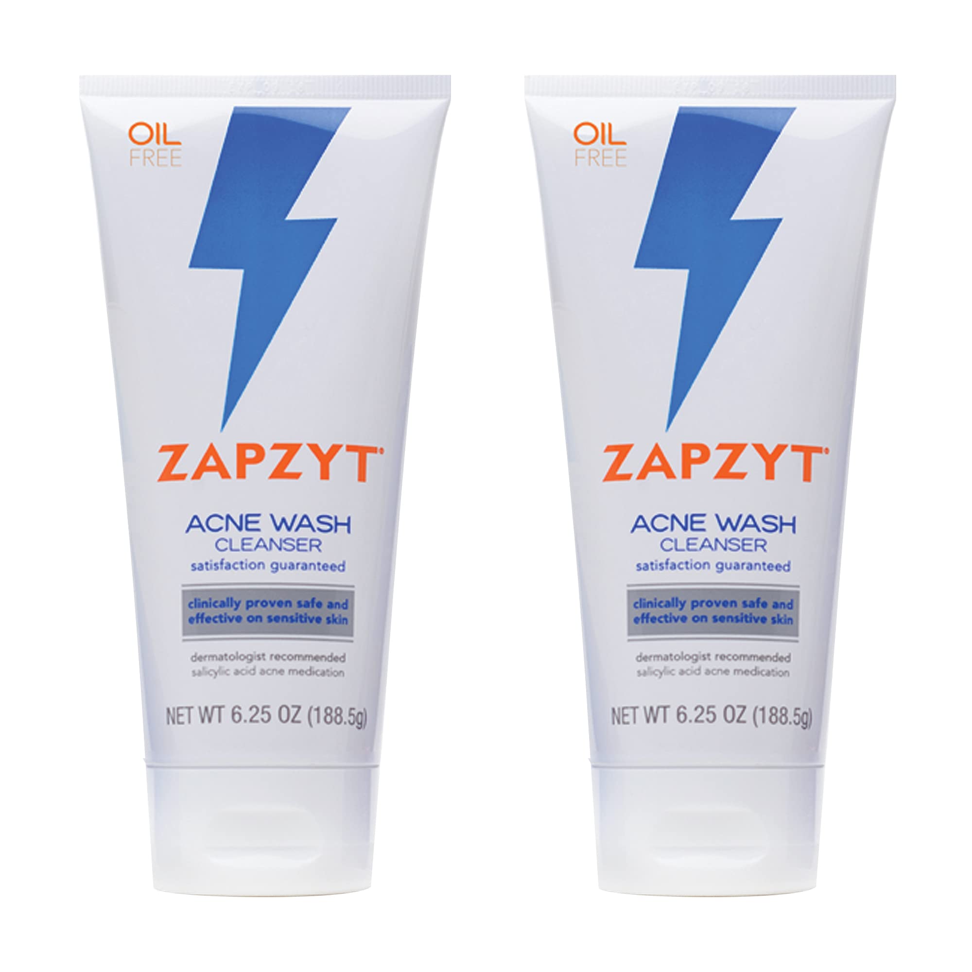 Zapzyt Acne Wash – 6.25 oz (Pack of 2) | Hypoallergenic Cleanser with 2% Salicylic Acid