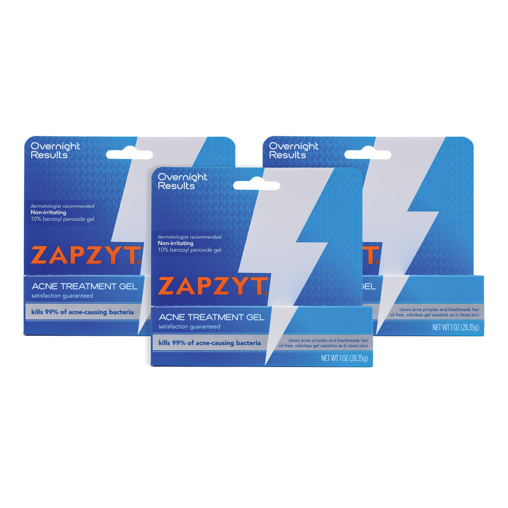 Zapzyt Maximum Strength 10% Benzoyl Peroxide Acne Gel – Pack of 3