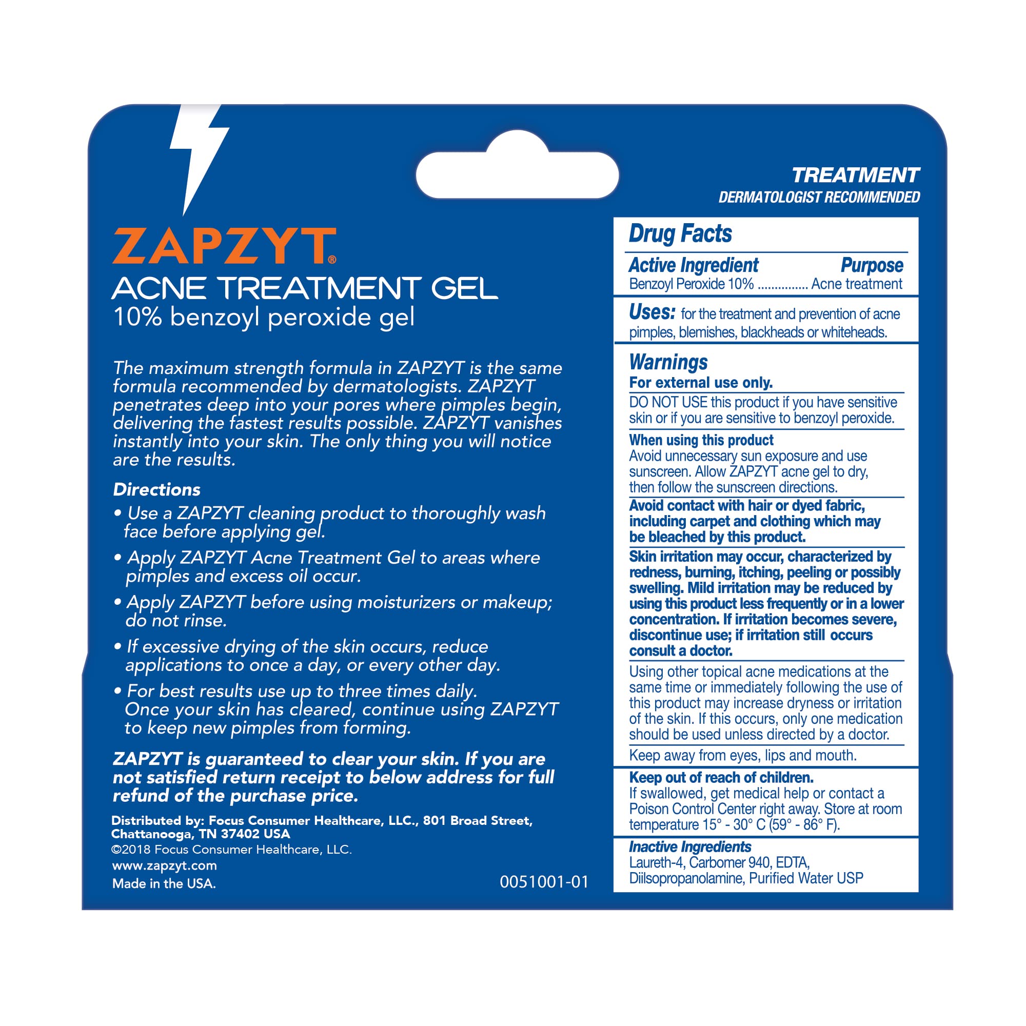 Zapzyt Maximum Strength 10% Benzoyl Peroxide Acne Gel – Pack of 3