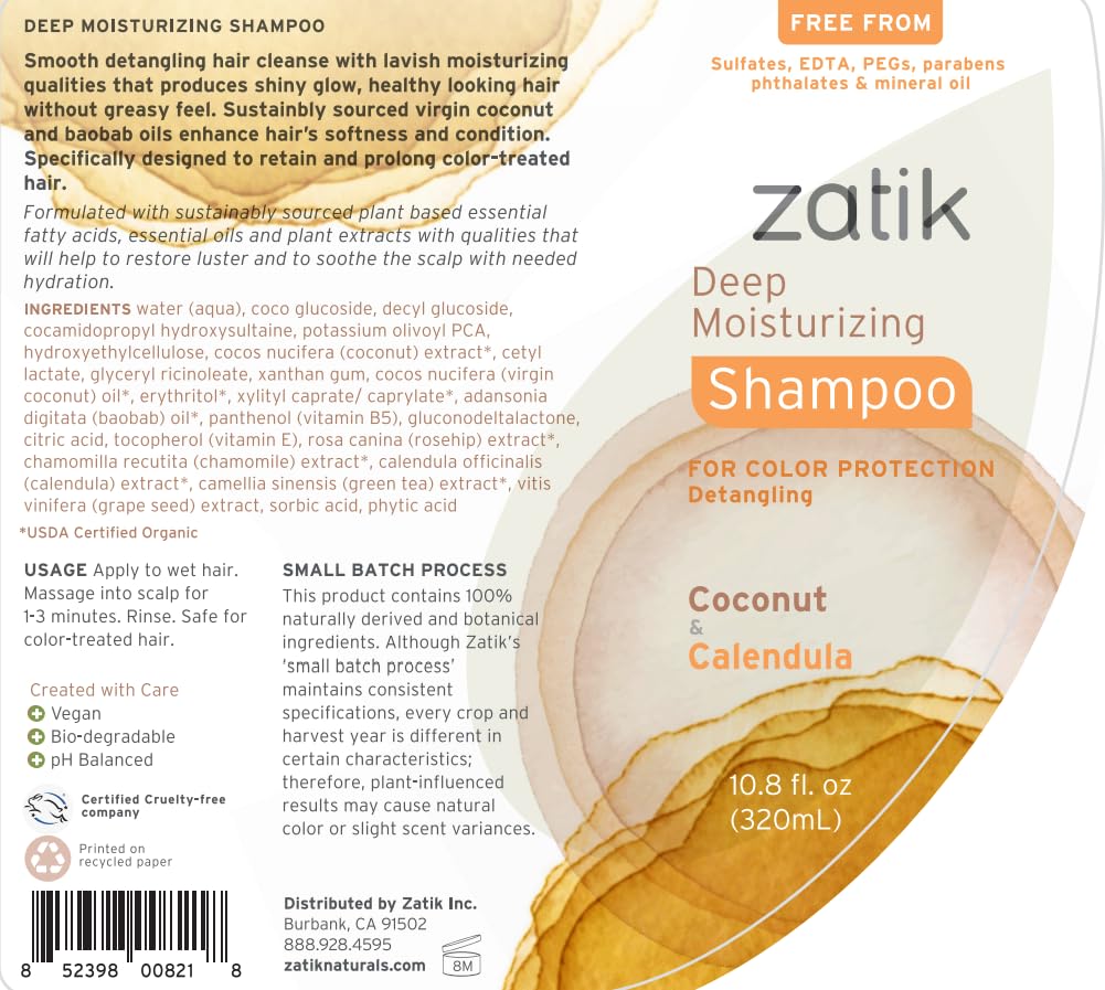 Zatik Naturals Deep Moisturizing Shampoo + Conditioner Set – Coconut & Calendula, Color-Treated Hair