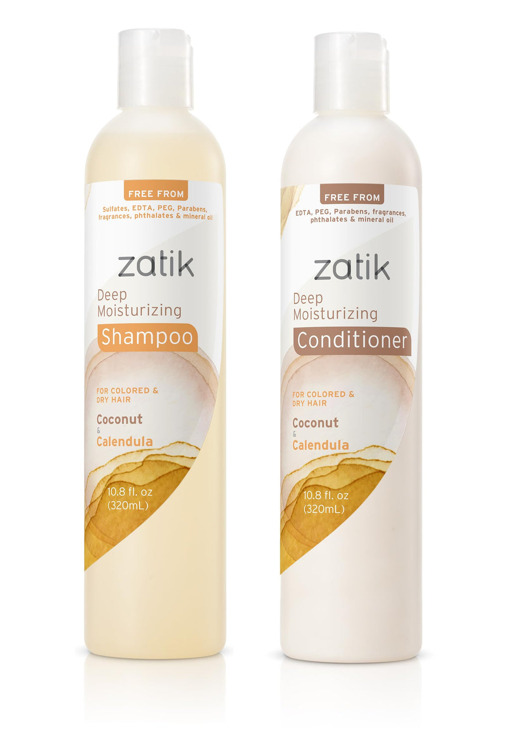 Zatik Naturals Deep Moisturizing Shampoo + Conditioner Set – Coconut & Calendula, Color-Treated Hair