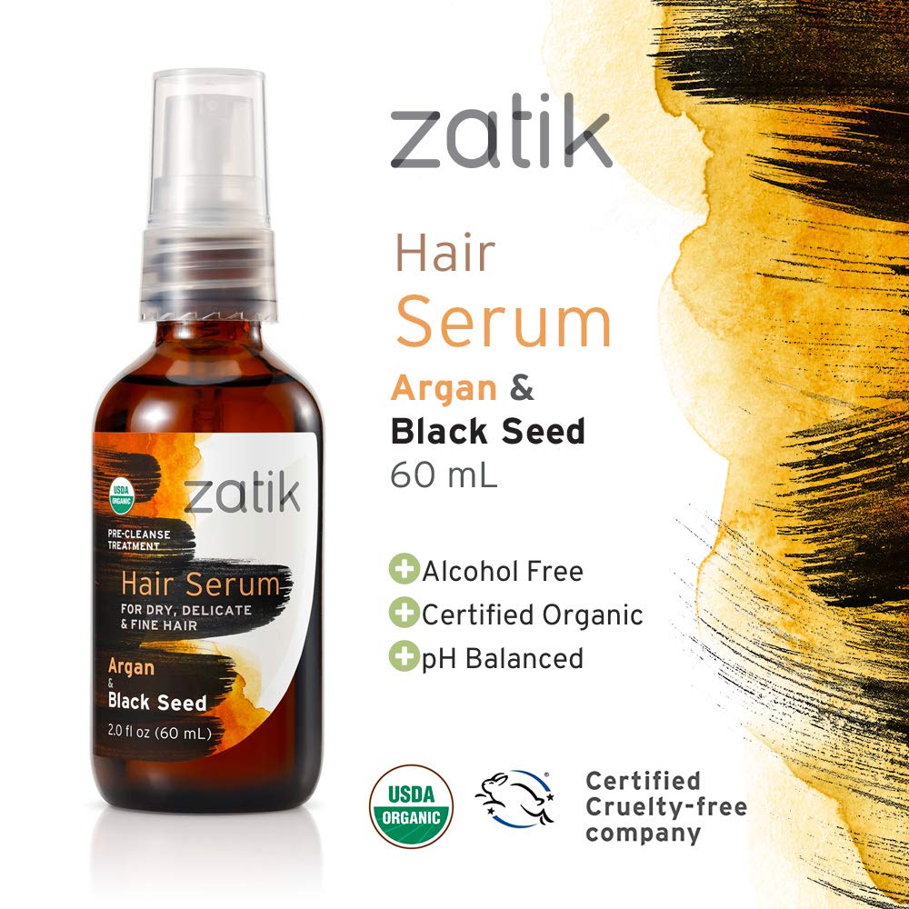 Zatik Naturals Hair Serum with Argan & Black Seed Oil – Curl Enhancing for Fine Hair, Vegan, Organic, Alcohol-Free, pH Balanced 60ml