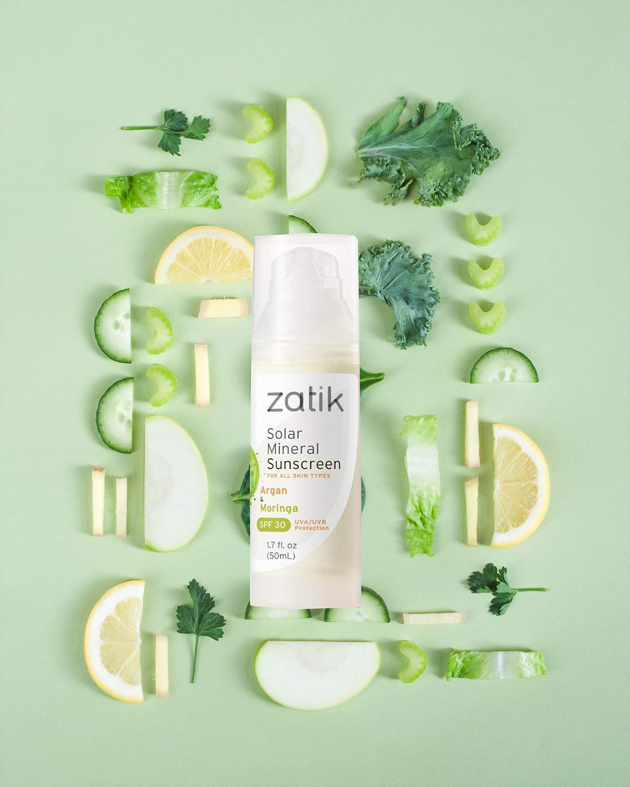 Zatik Naturals Solar Mineral Sunscreen with Argan & Moringa — SPF 30, Vegan, pH Balanced (1.7 oz / 50 ml)