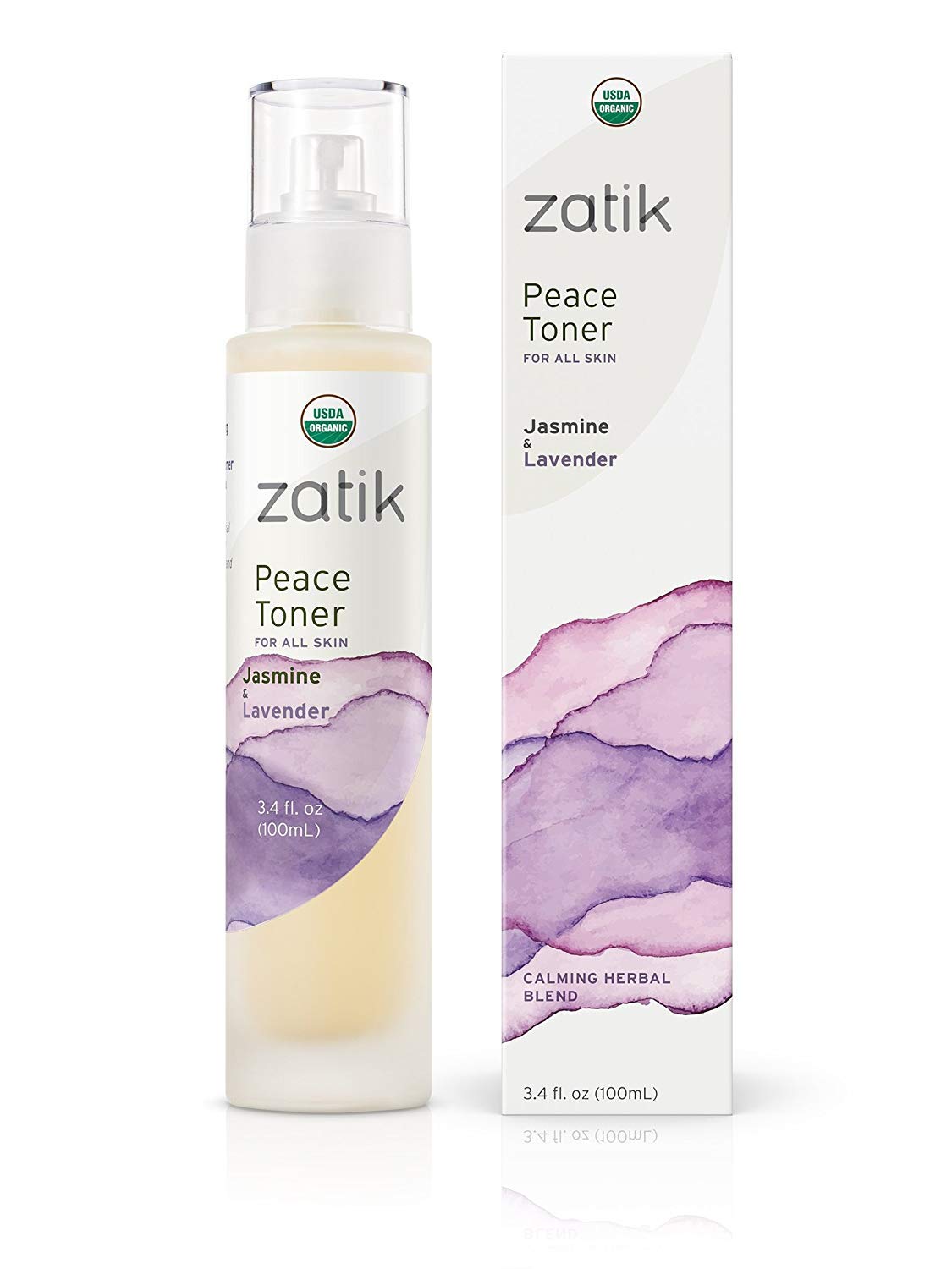 Zatik Naturals Peace Toner – Jasmine & Lavender, USDA Organic, Alcohol-Free (3.4 oz)
