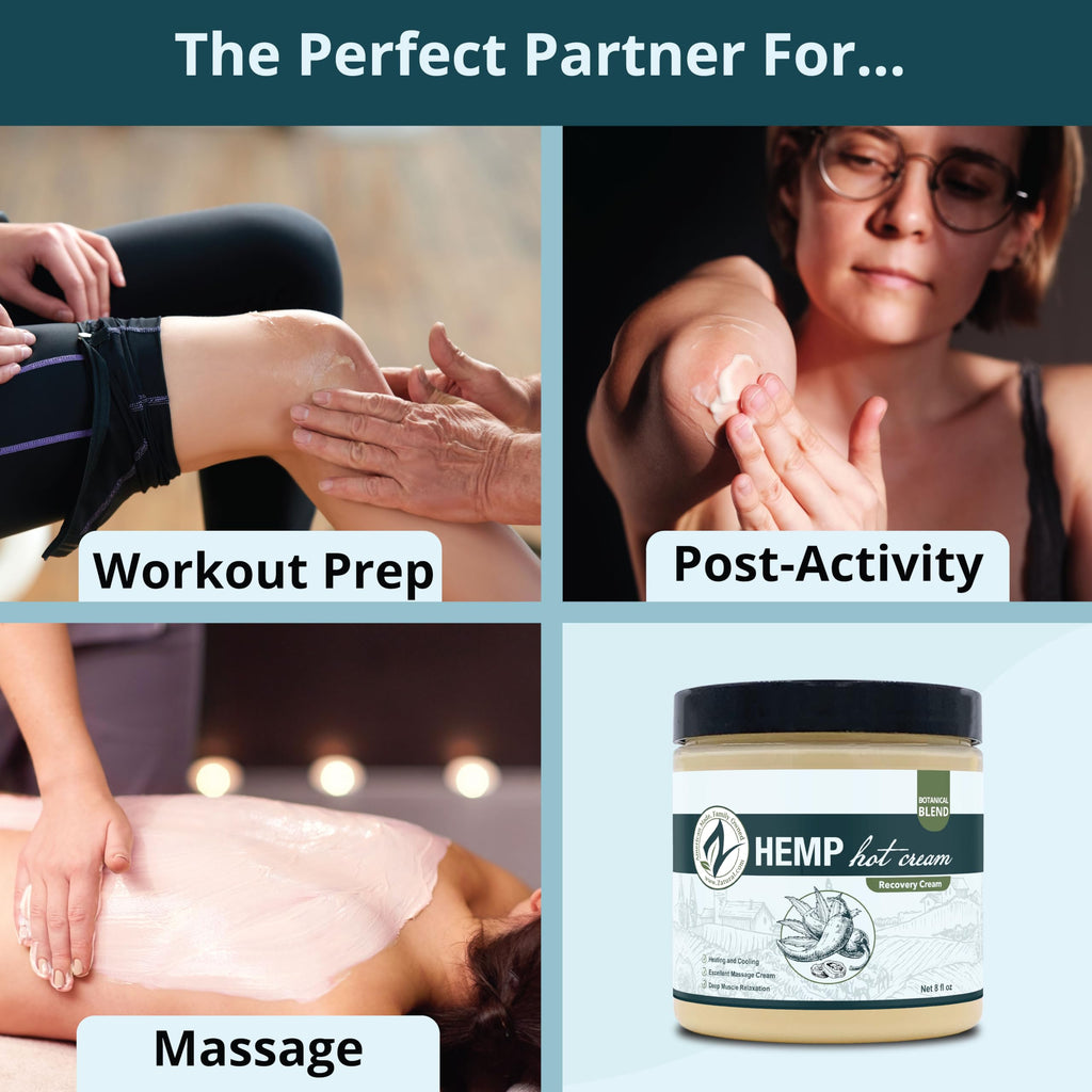 Zatural Hemp Hot Cream Massage – Organic, Heats & Cools, 8oz Jar