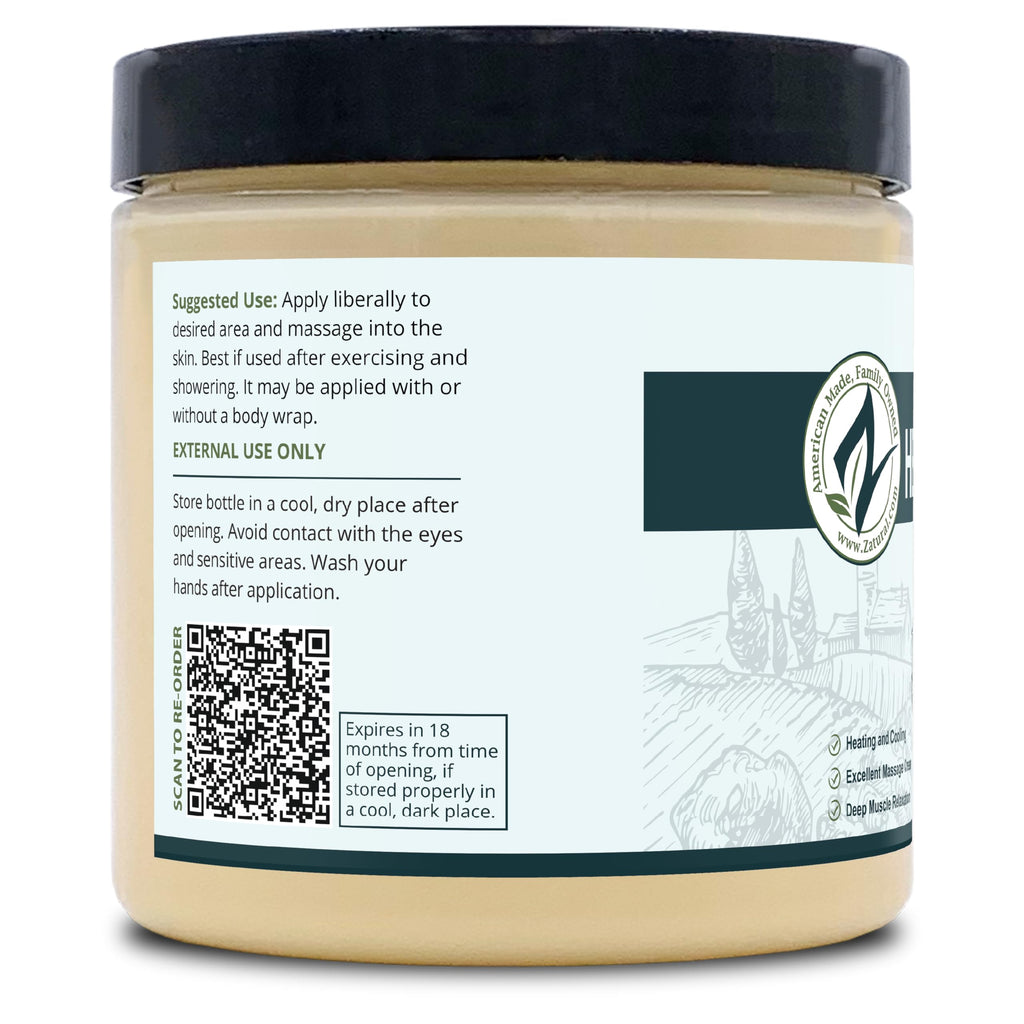 Zatural Hemp Hot Cream Massage – Organic, Heats & Cools, 8oz Jar