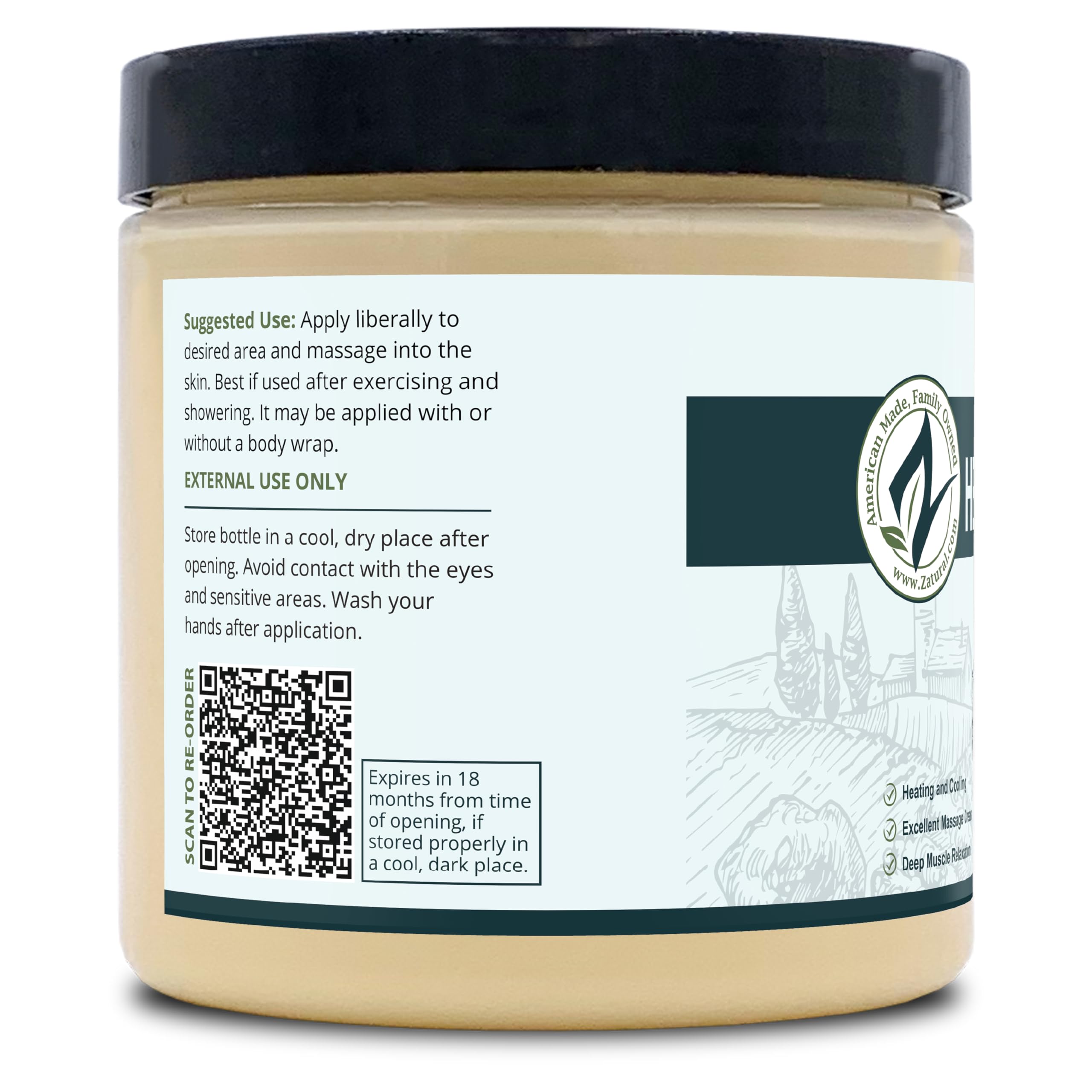 Zatural Hemp Hot Cream Massage – Organic, Heats & Cools, 8oz Jar