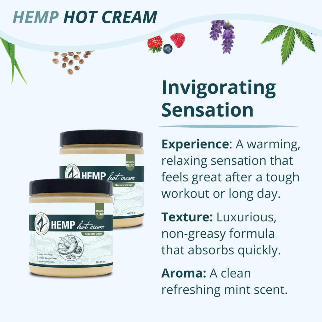 Zatural Hemp Hot Cream Massage – Organic, Heats & Cools, 8oz Jar