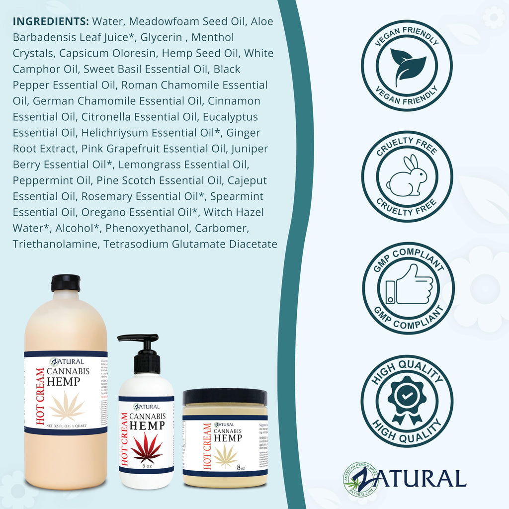 Zatural Hemp Hot Cream with Essential Oil Blend – Aloe & Hemp Massage Cream (Gallon)