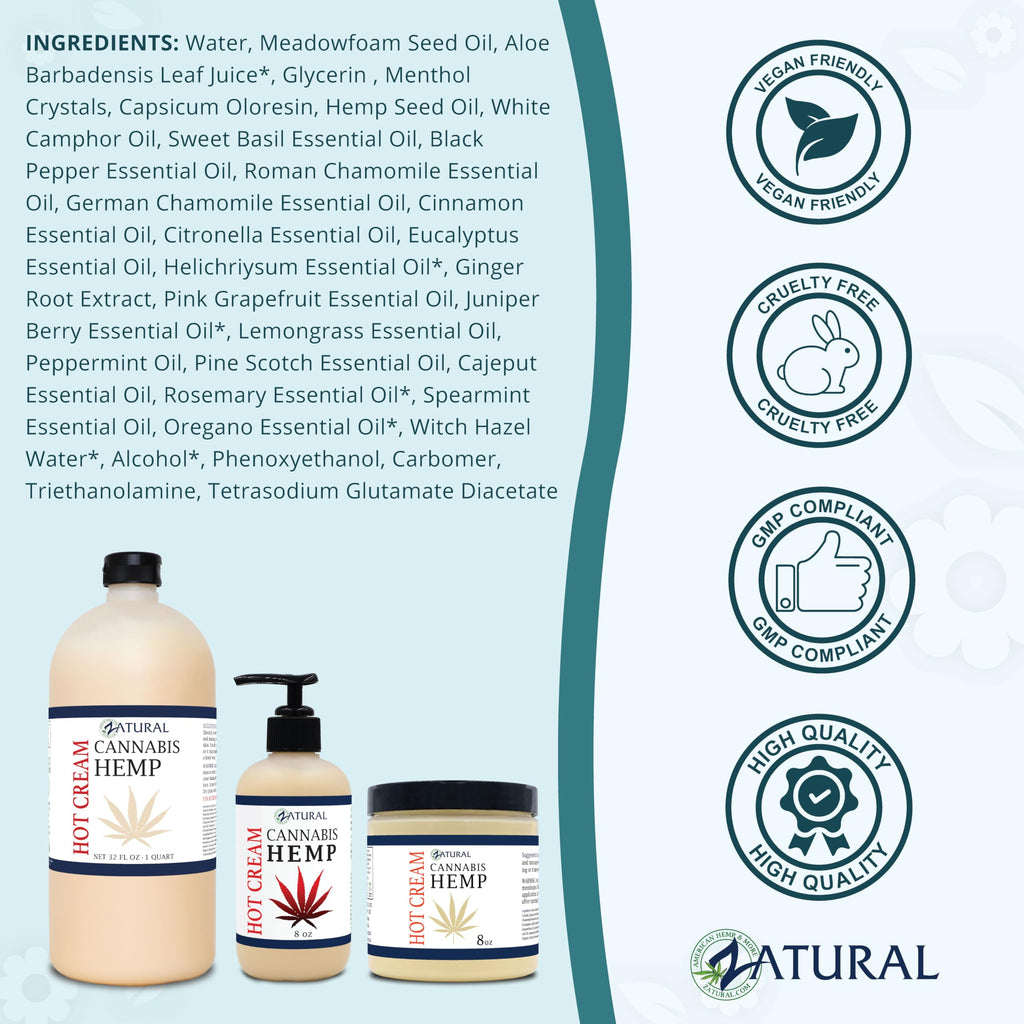 Zatural Hemp Hot Cream with Essential Oil Blend – 32oz Massage & Body Care