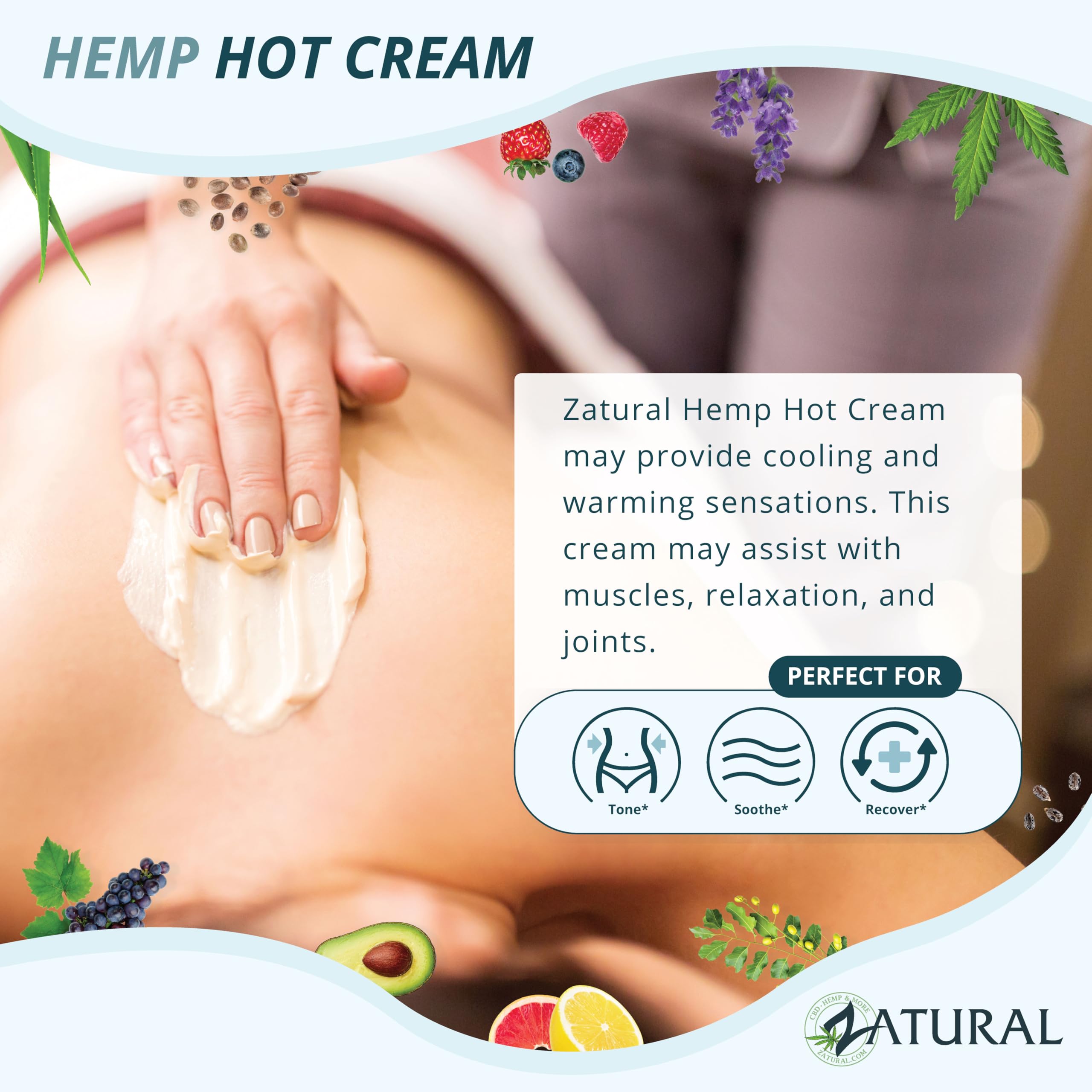 Zatural Hemp Hot Cream with Essential Oil Blend – Aloe & Hemp Massage Cream (Gallon)