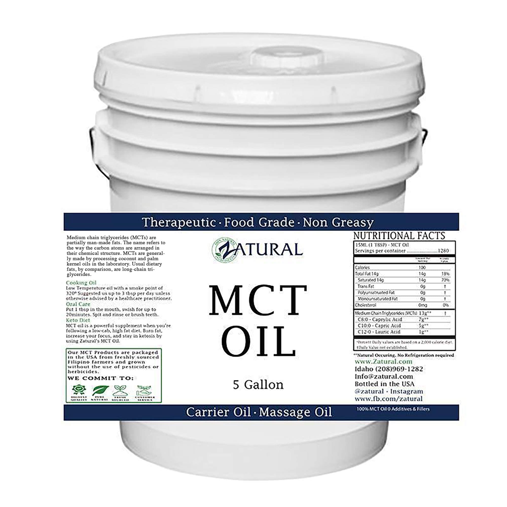 Zatural Pure MCT Oil 640 oz – Multi-Use Carrier, Cooking, Hydration & Hair Care