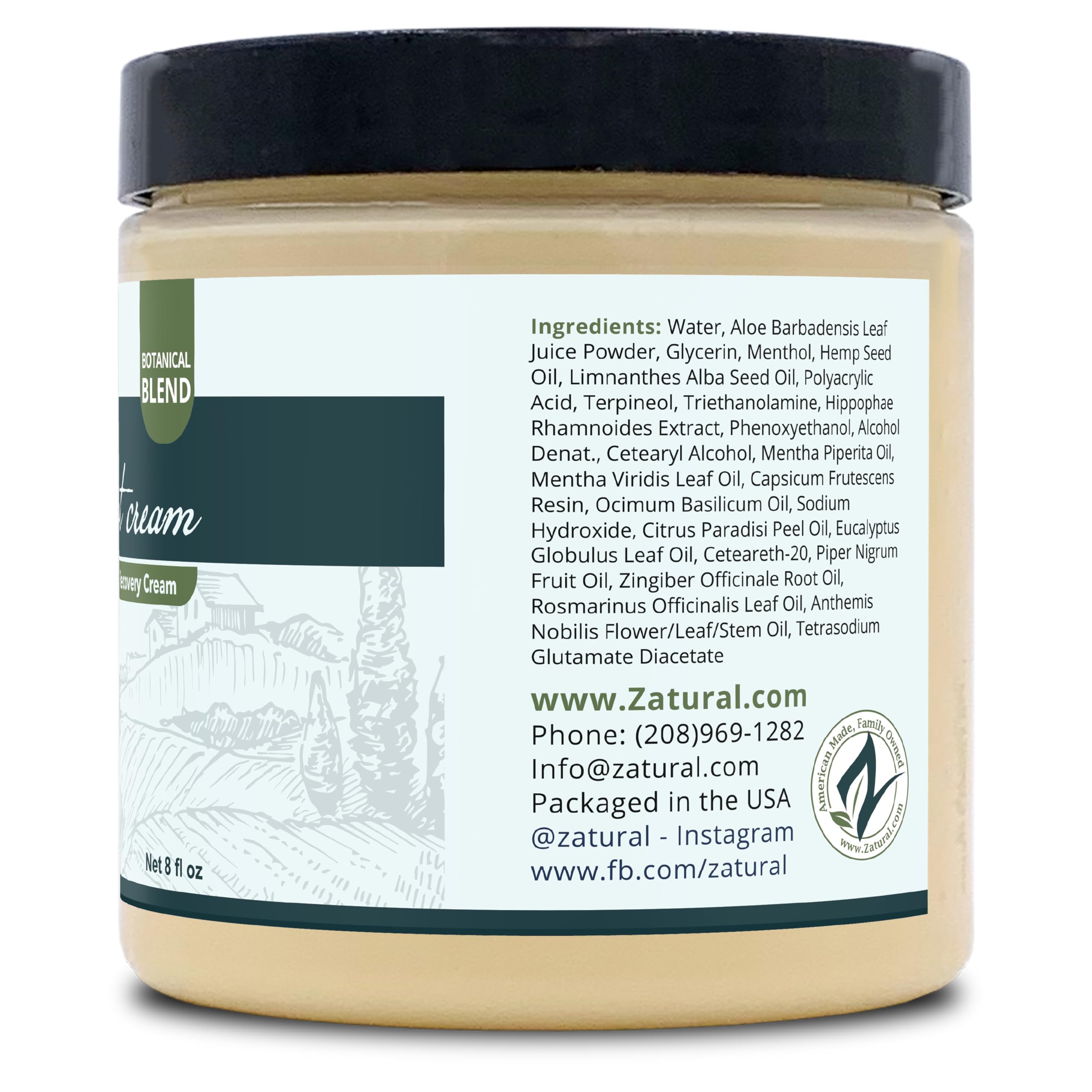 Zatural Hemp Hot Cream Massage – Organic, Heats & Cools, 8oz Jar