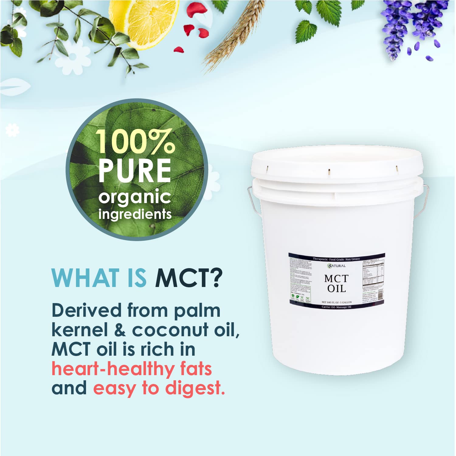 Zatural Pure MCT Oil 640 oz – Multi-Use Carrier, Cooking, Hydration & Hair Care