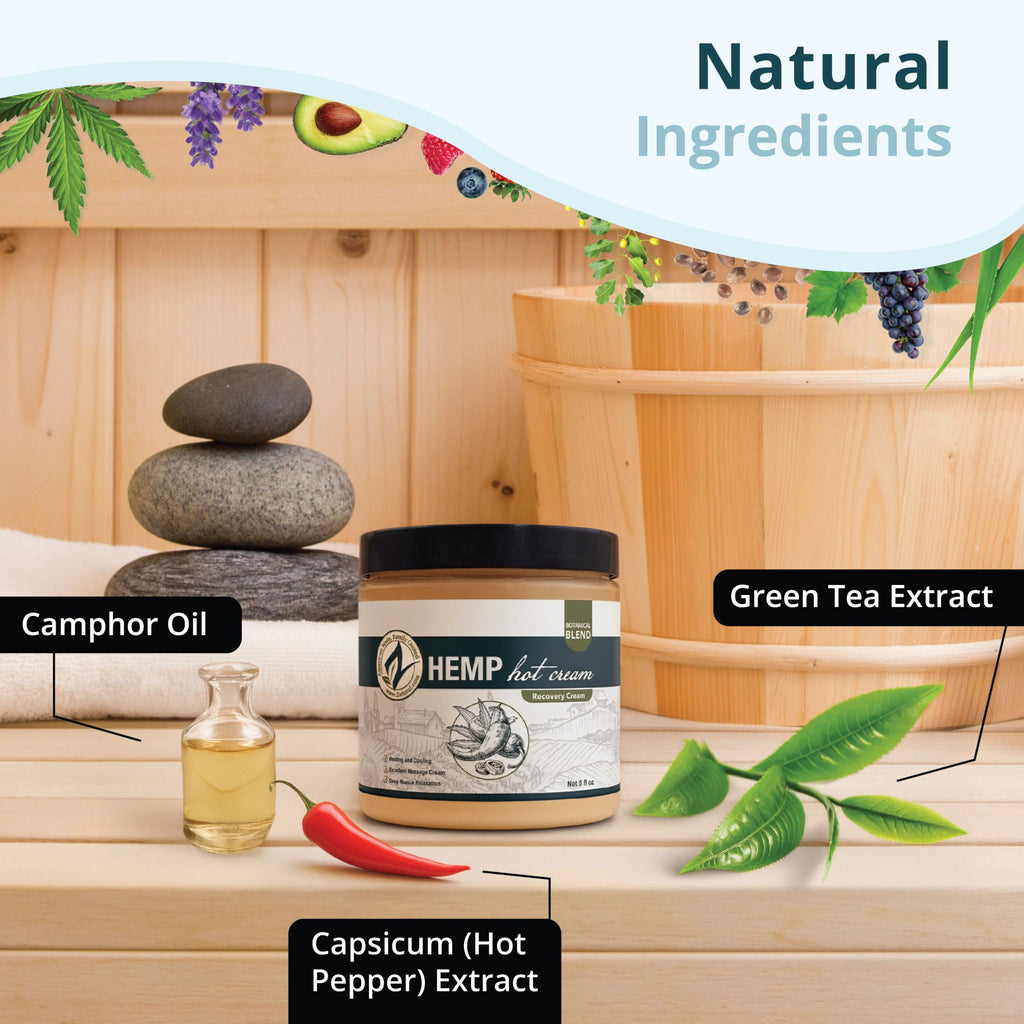Zatural Hemp Hot Cream Massage – Organic, Heats & Cools, 8oz Jar