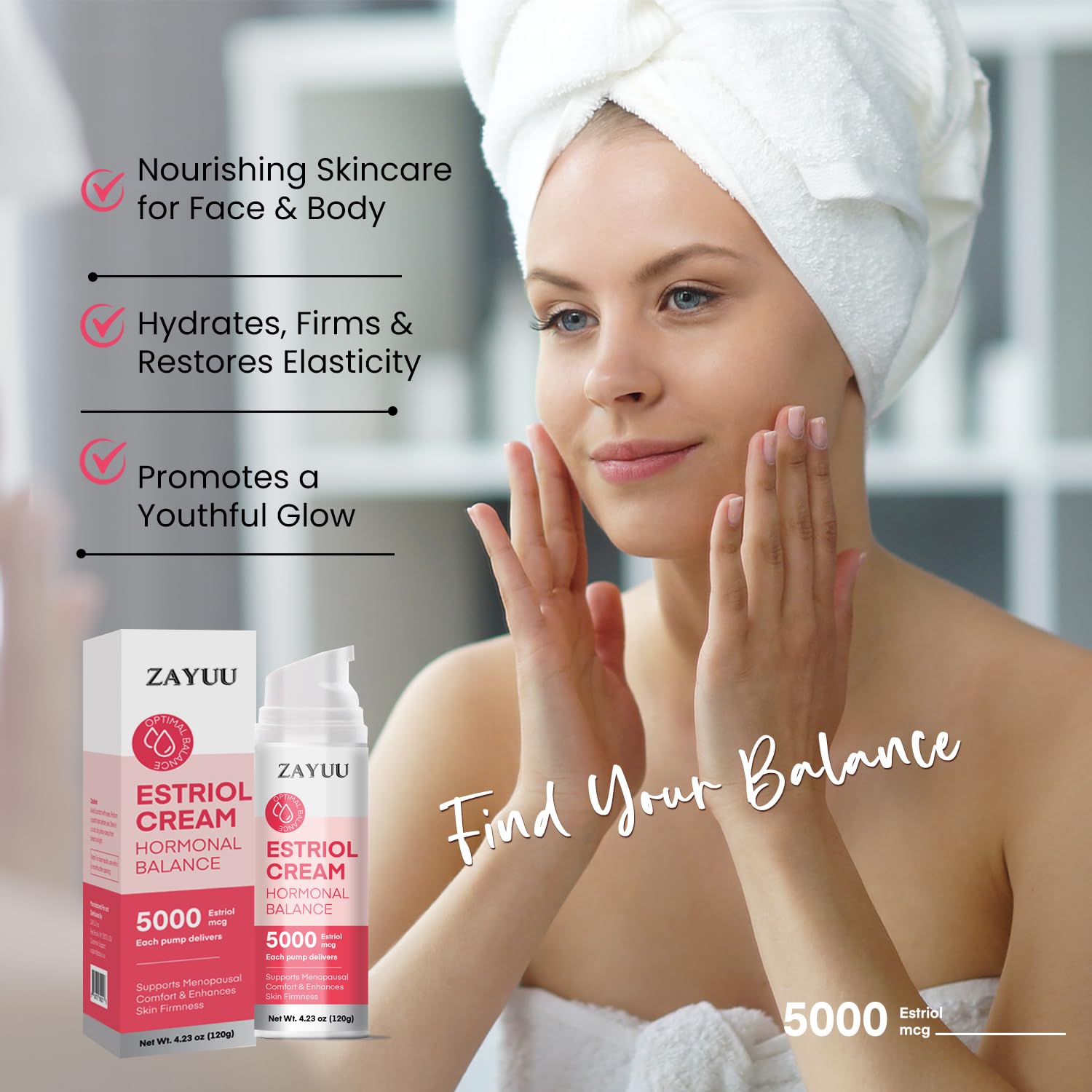 ZAYUU Estriol Face Cream – Hydrating Botanical Moisturizer with Wild Yam, Red Clover & Soy Isoflavones | 4.23 oz Pump