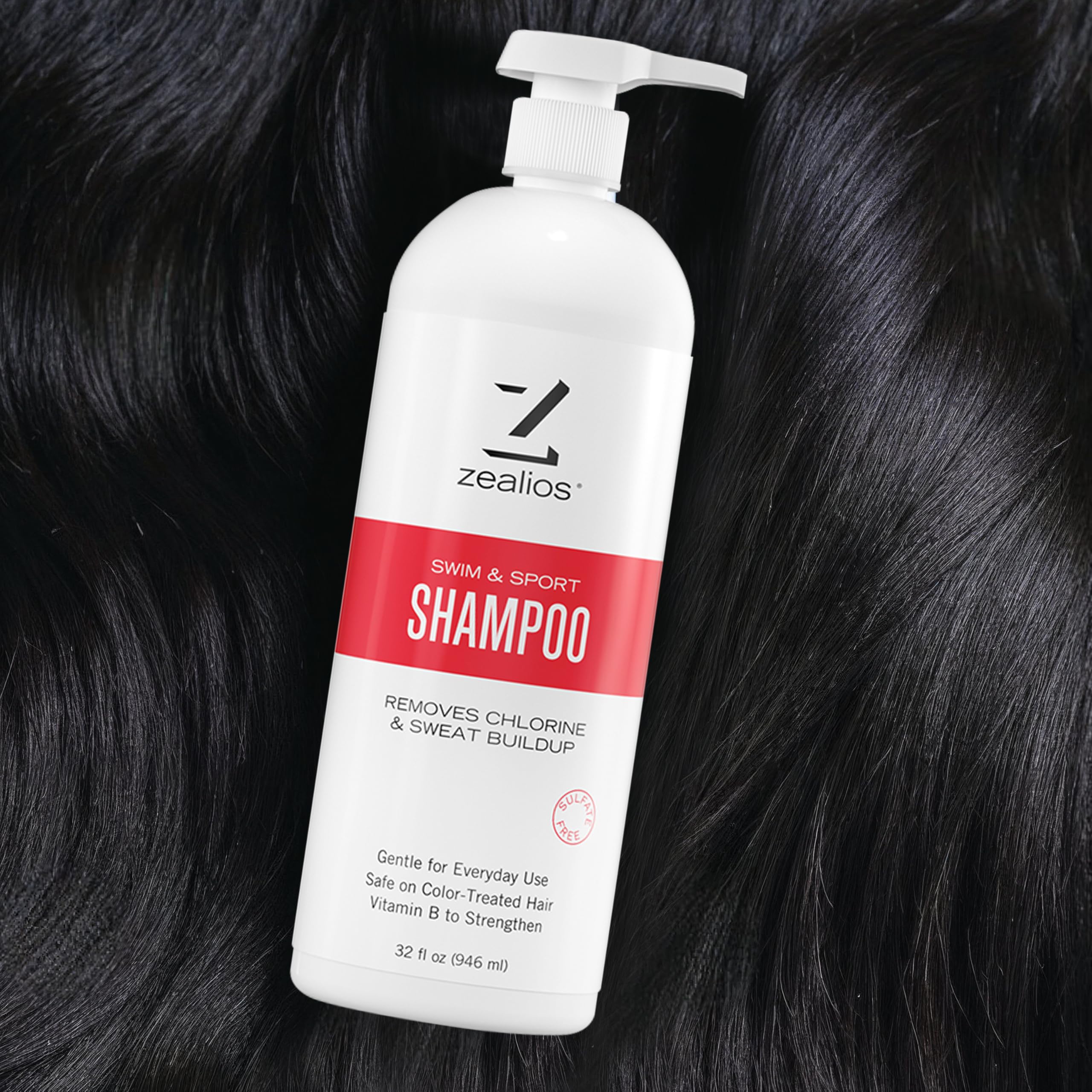 Zealios Swim & Sport Clarifying Shampoo – 32 oz Pump, Chlorine & Salt Removal, Sulfate-Free, Color-Safe