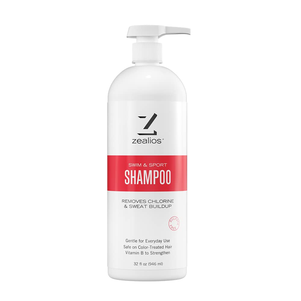 Zealios Swim & Sport Clarifying Shampoo – 32 oz Pump, Chlorine & Salt Removal, Sulfate-Free, Color-Safe