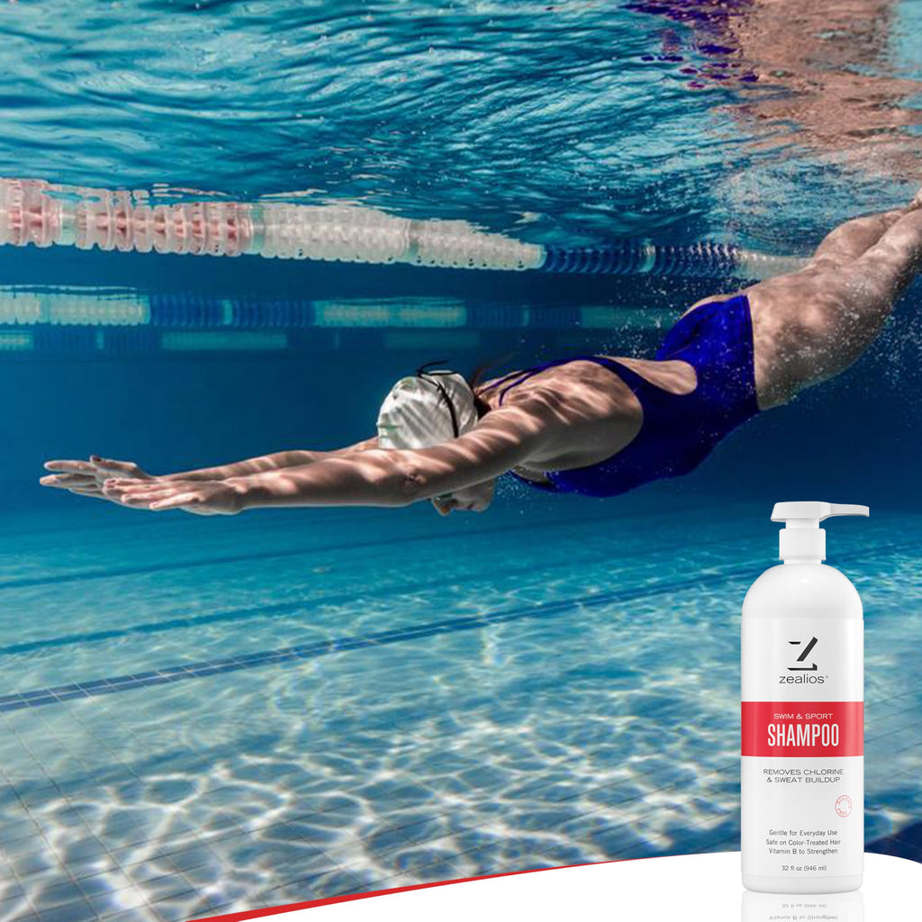 Zealios Swim & Sport Clarifying Shampoo – 32 oz Pump, Chlorine & Salt Removal, Sulfate-Free, Color-Safe
