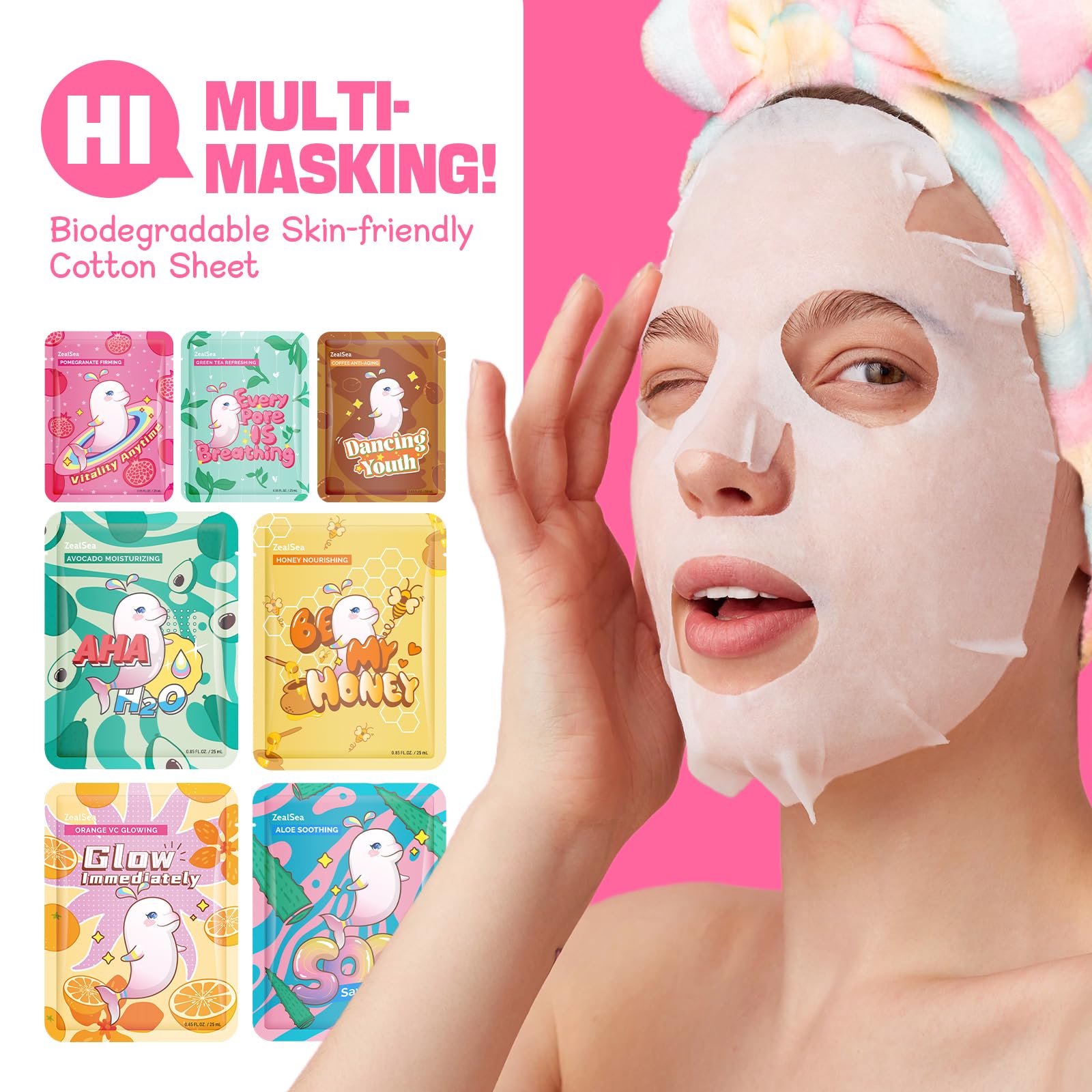 ZealSea 21-Pack Face Masks – Hydrating, Soothing Sheet Masks for All Skin Types
