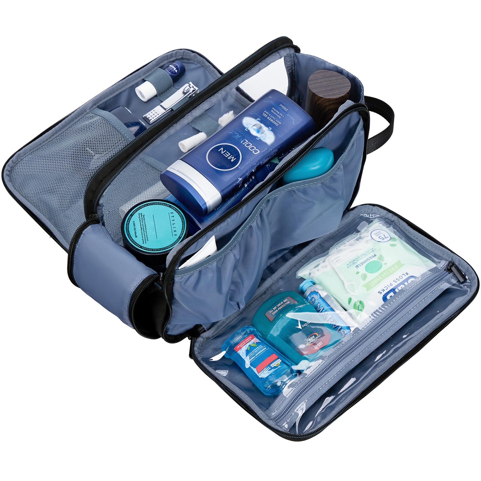 ZEEMO Travel Toiletry Bag for Men – Large, Water-Resistant, Double-Sided Full-Open Dopp Kit