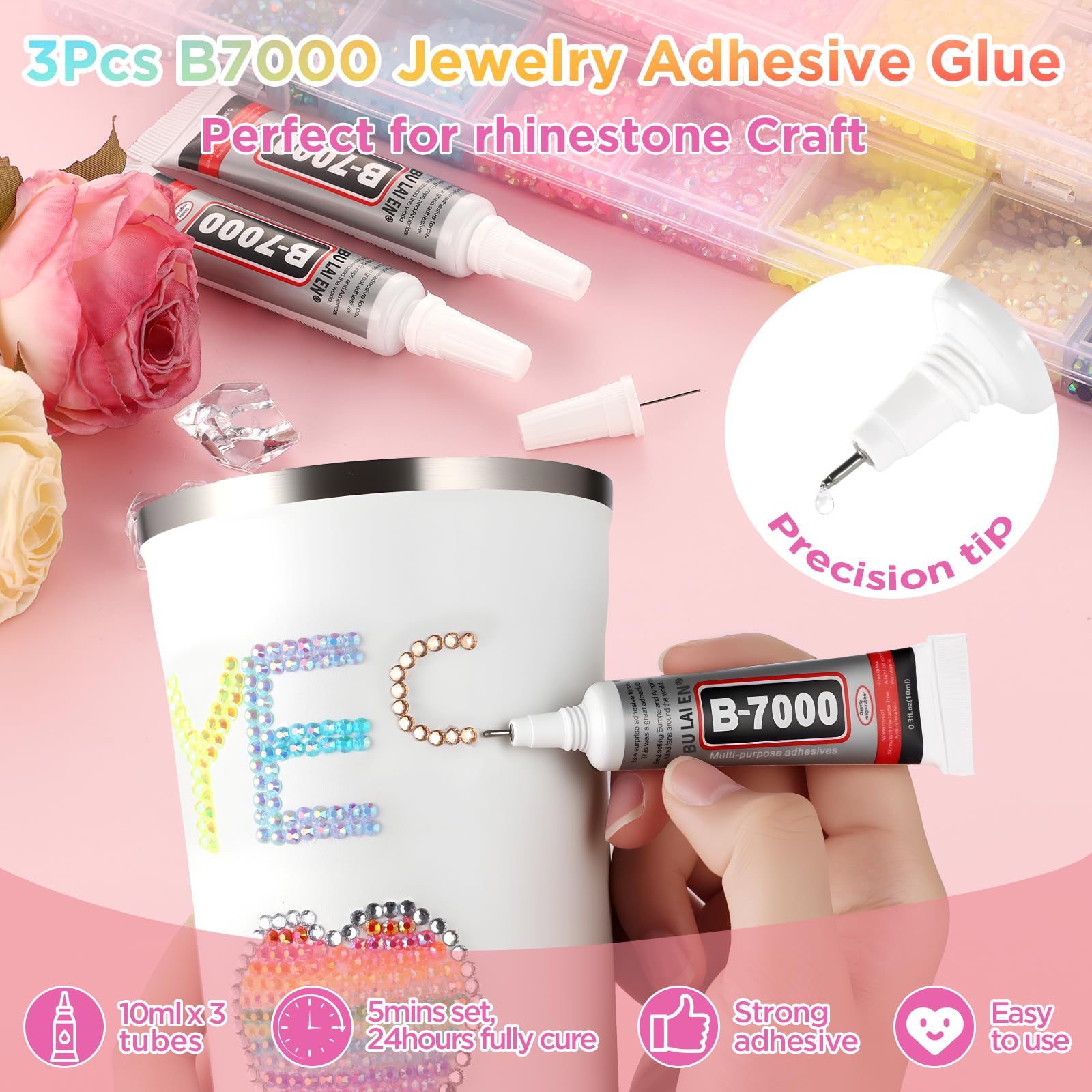 Zefy 40 Colors Resin Jelly Rhinestones Kit – 5mm Flatback Gems, 10,000 Pcs, 3 B7000 Glue, Crafting for Clothing, Shoes, Nails & Diamond Art