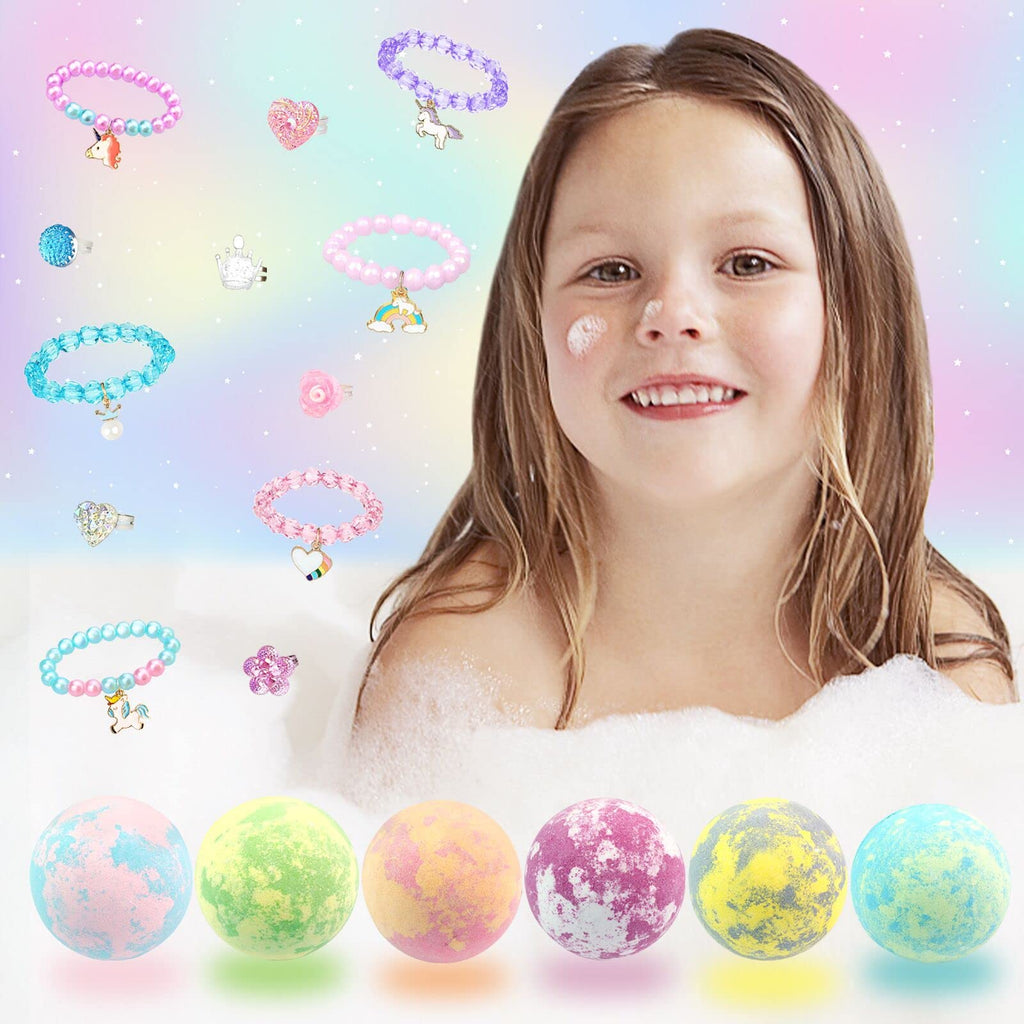 ZEIZHUBN Kids Bath Bombs with Surprise Inside – 6 Colorful Scents and Jewelry Toys