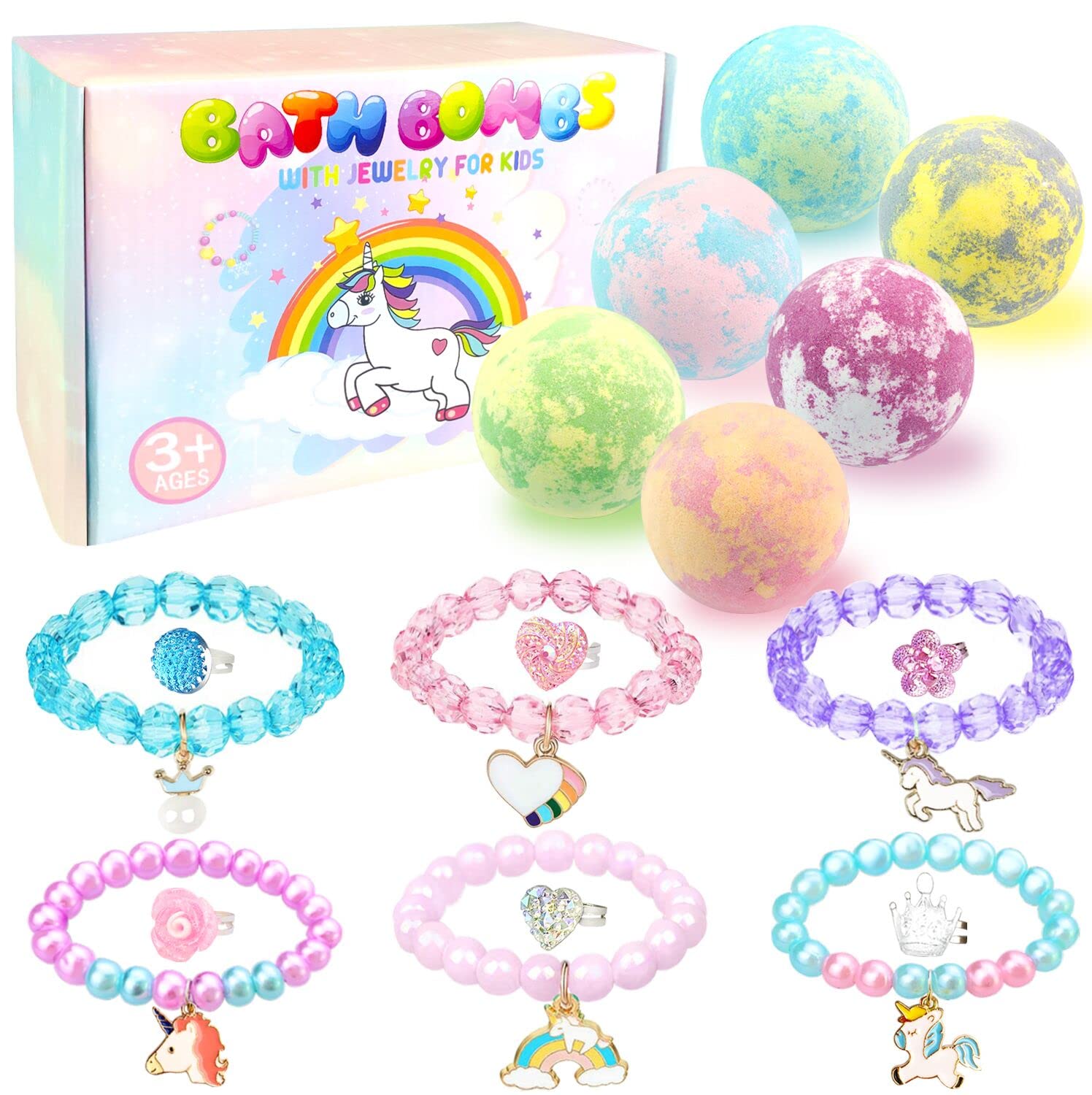 ZEIZHUBN Kids Bath Bombs with Surprise Inside – 6 Colorful Scents and Jewelry Toys