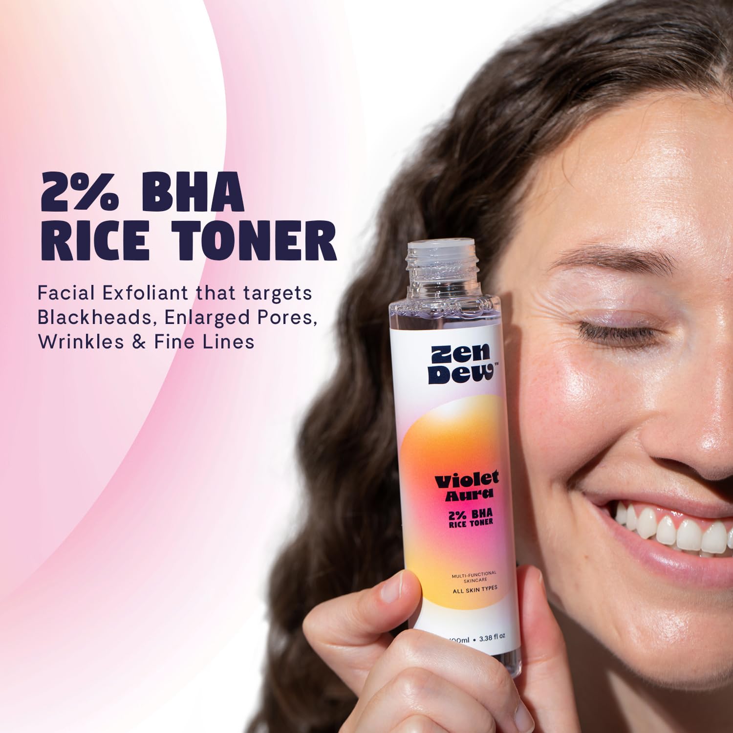 Zen Dew Violet Aura 2% BHA Toner — Gentle Exfoliation with Niacinamide & Rice Extract for Sensitive Skin