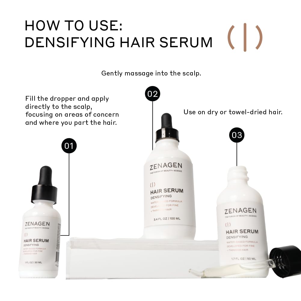 ZENAGEN Densifying Hair Serum for Fine + Thinning Hair | Lightweight, Water-Based, Plant-Based, Vegan 1 oz