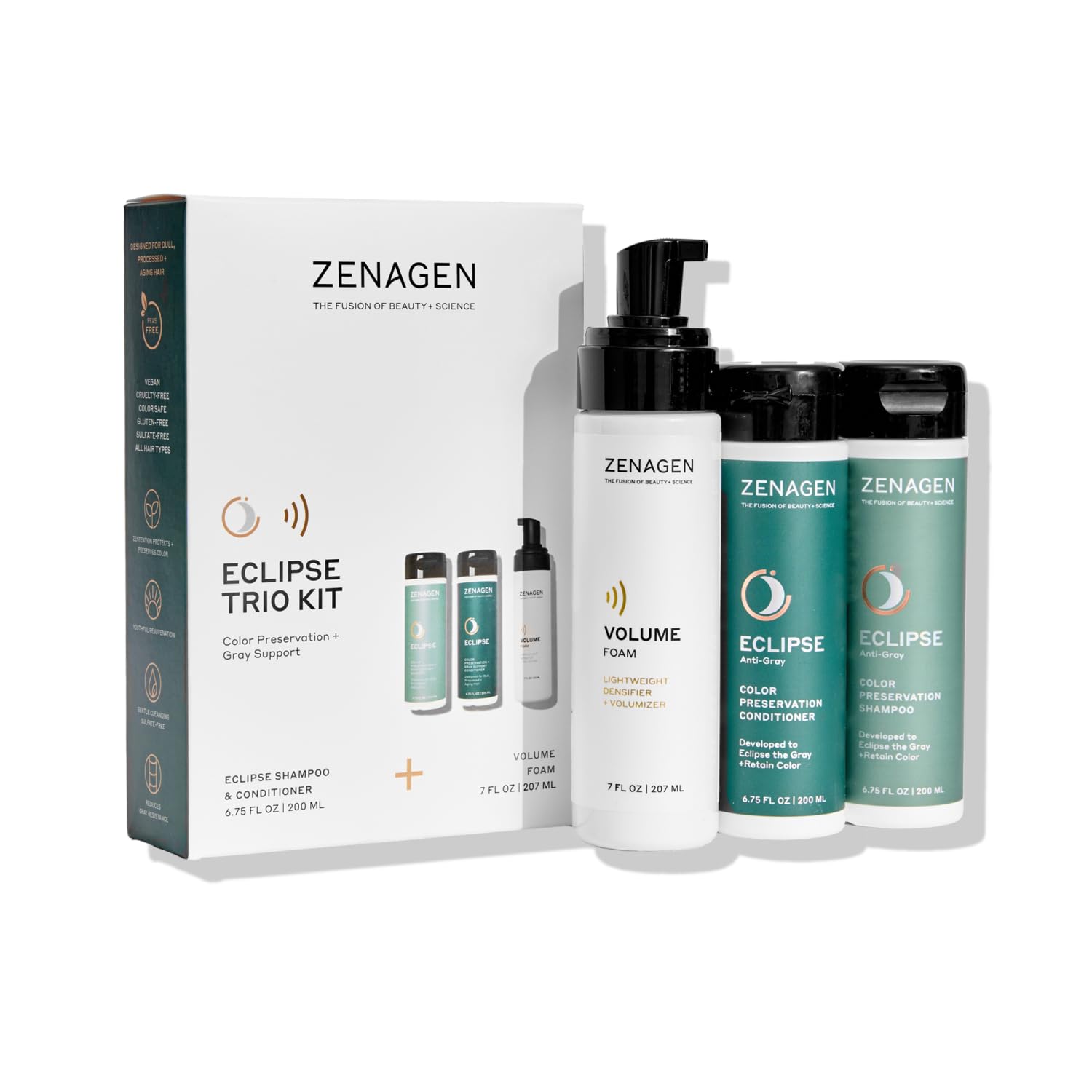 ZENAGEN Eclipse Trio Kit | Color Preservation & Gray Support | Shampoo, Conditioner & Volume Foam
