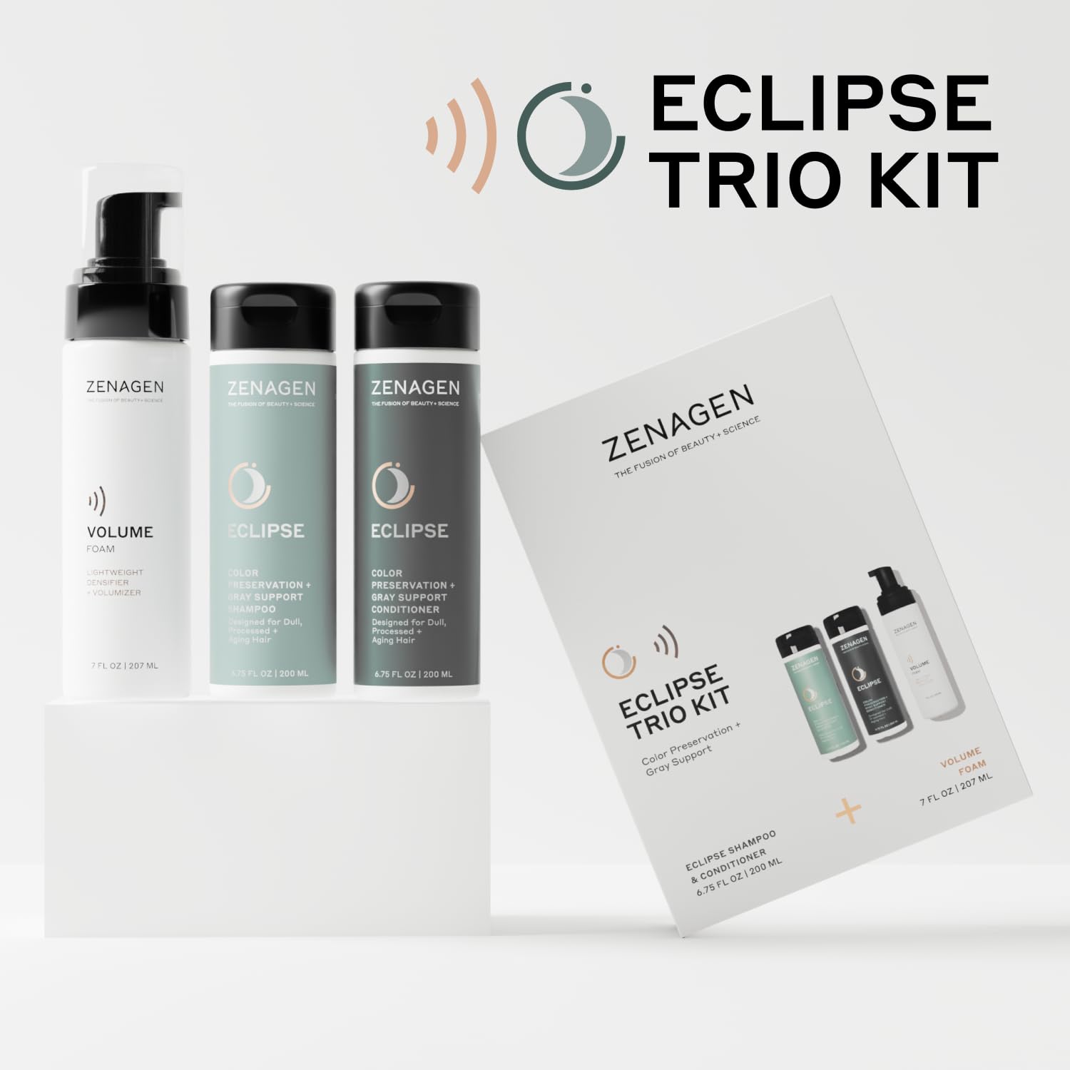 ZENAGEN Eclipse Trio Kit | Color Preservation & Gray Support | Shampoo, Conditioner & Volume Foam
