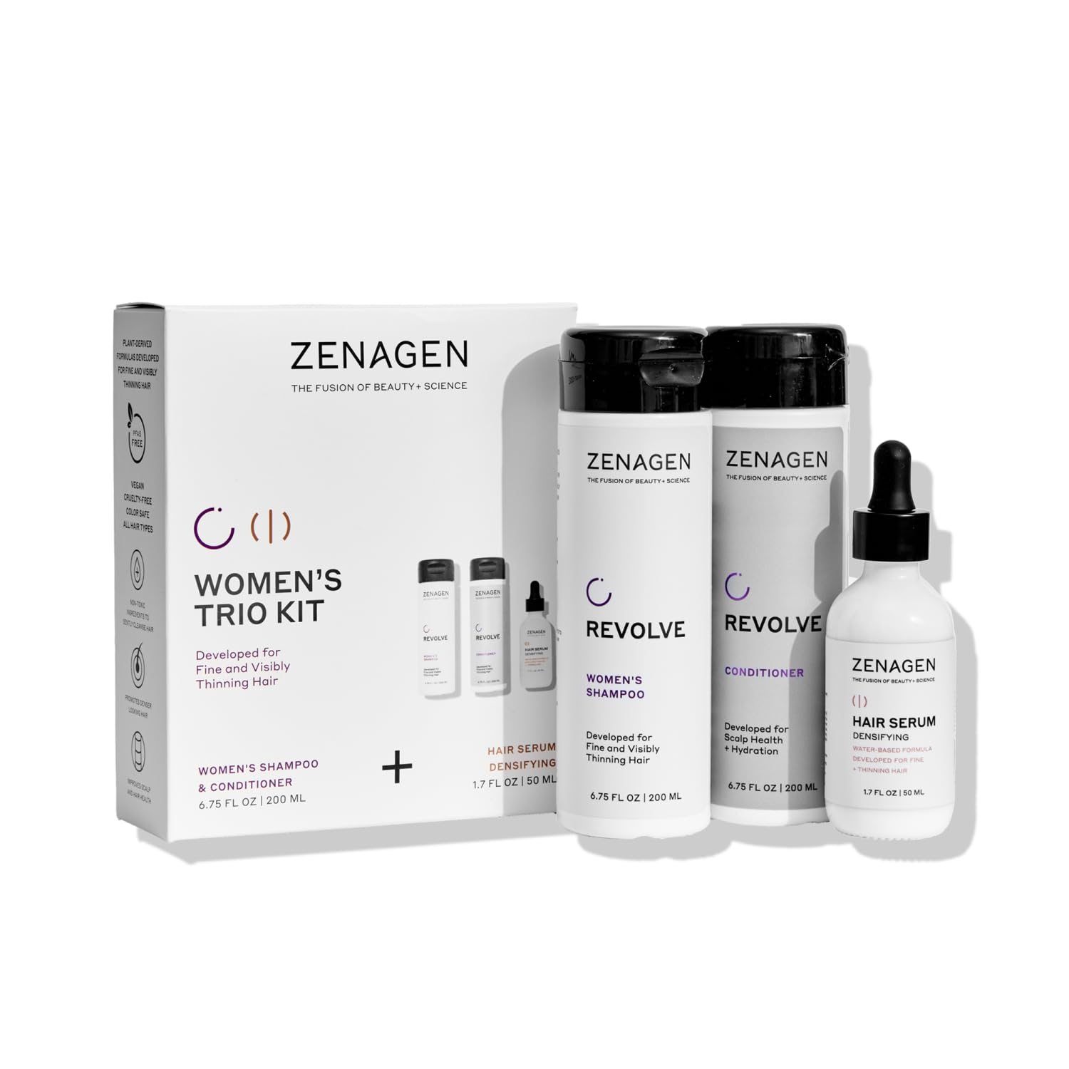ZENAGEN Revolve Women Trio Kit – Shampoo, Conditioner & Densifying Serum for Fine Hair