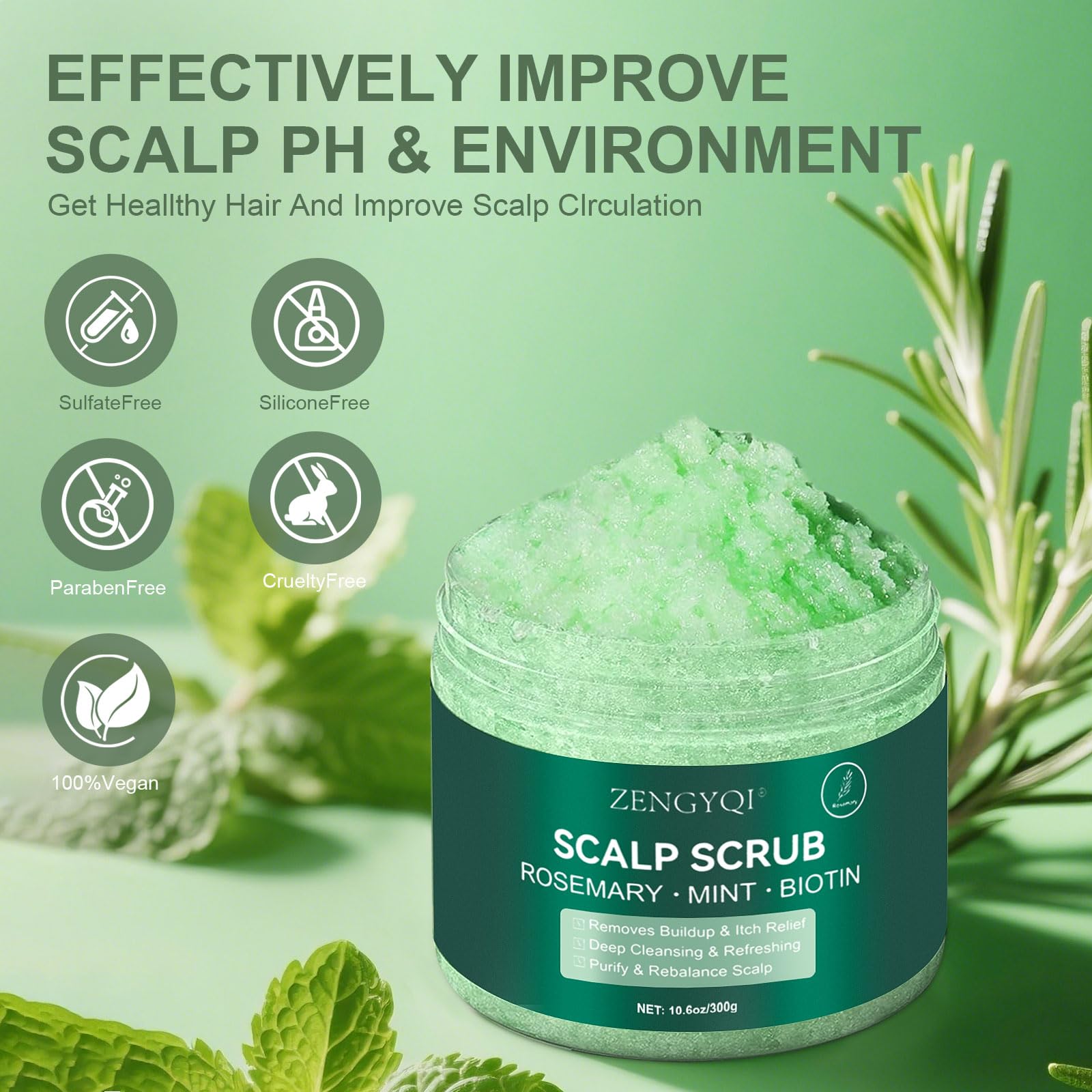 ZENGYQI Scalp Scrub Rosemary & Mint with Biotin | Exfoliating Massager for Itchy Scalp