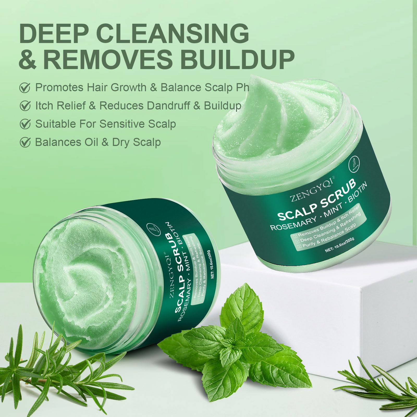 ZENGYQI Scalp Scrub Rosemary & Mint with Biotin | Exfoliating Massager for Itchy Scalp