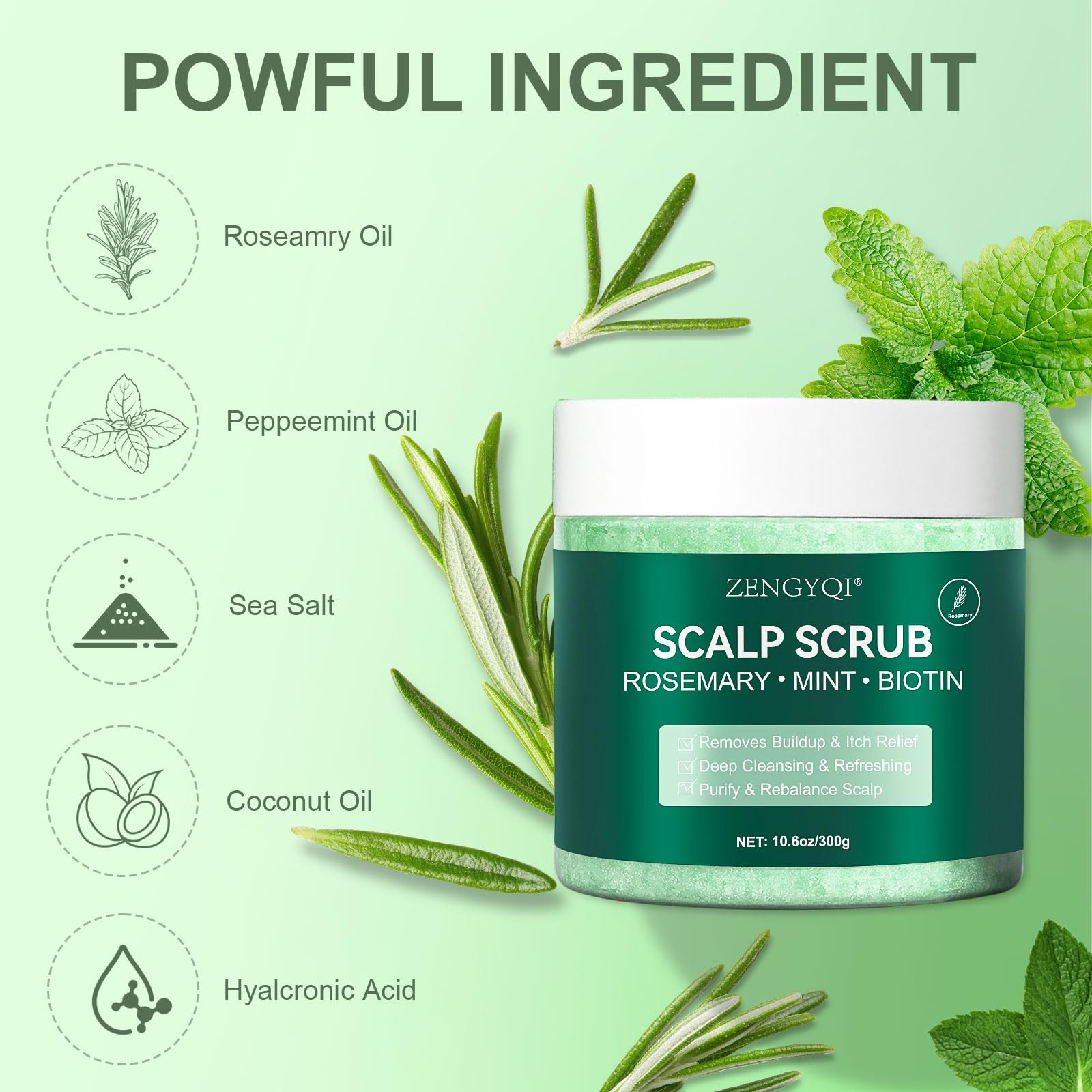 ZENGYQI Scalp Scrub Rosemary & Mint with Biotin | Exfoliating Massager for Itchy Scalp