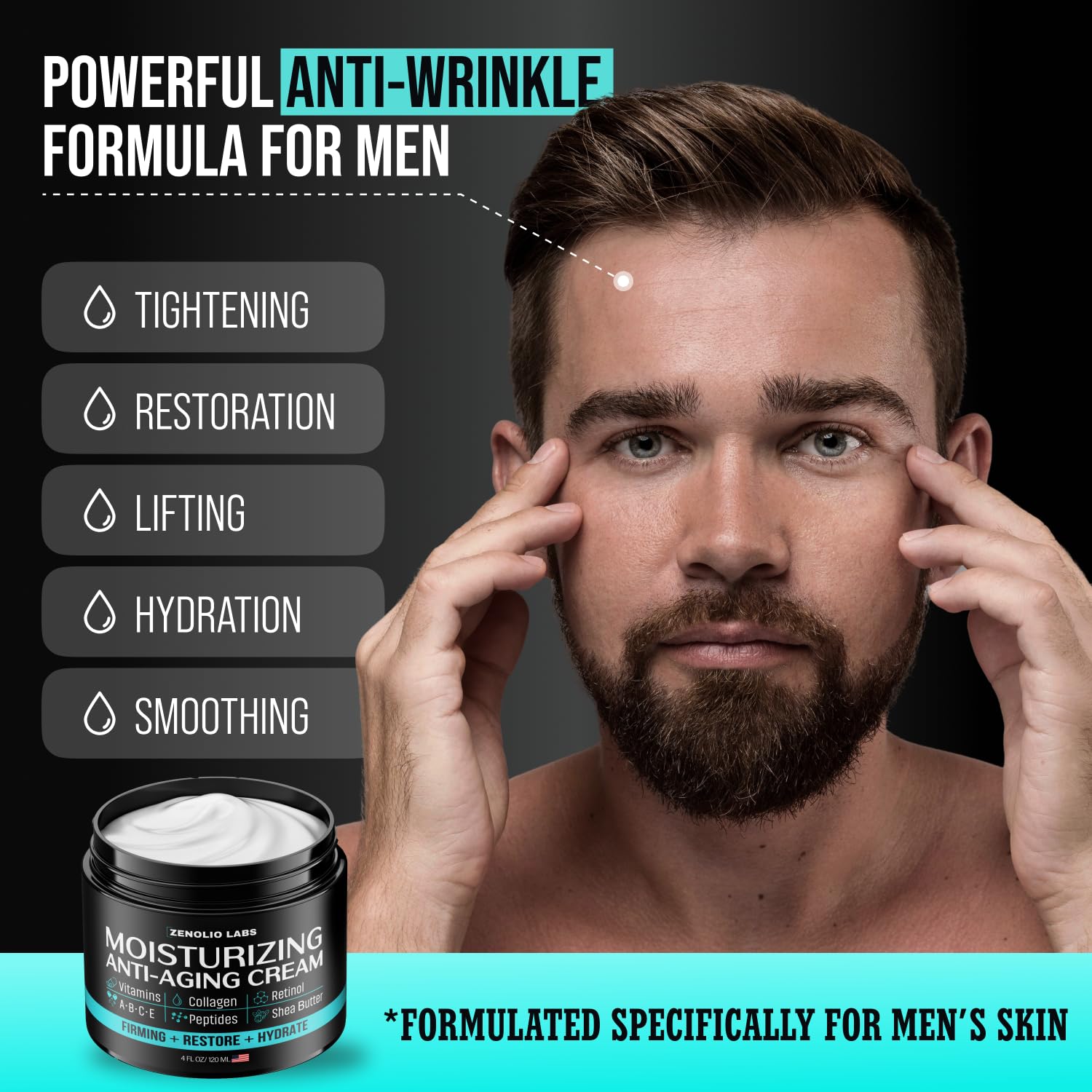 Zenolio Labs Mens Face Moisturizer Cream – Anti-Aging with Retinol & Peptides, 4 oz