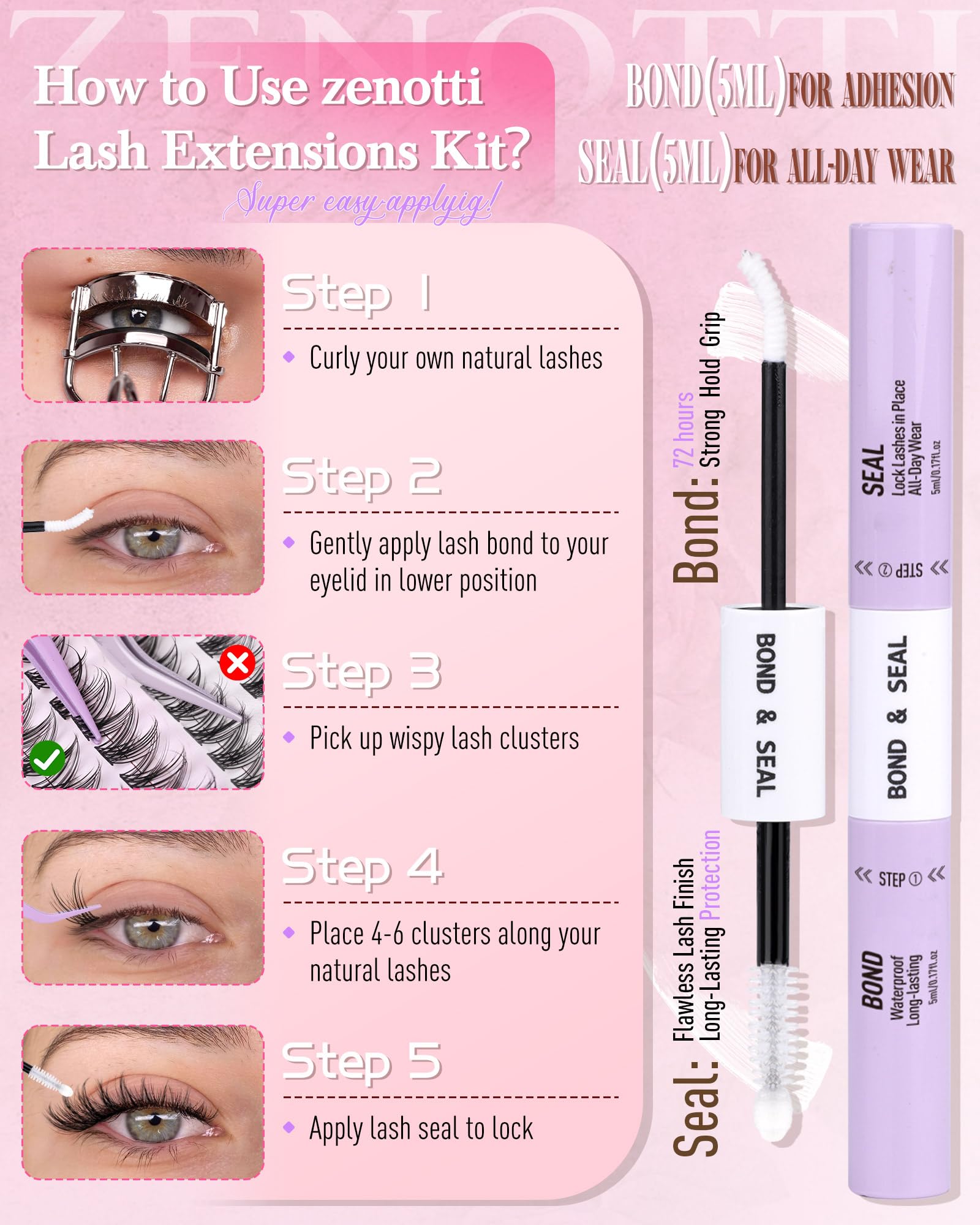 Zenotti Lash Clusters Kit Wispy – DIY Natural Lashes 216pcs (10–16mm)
