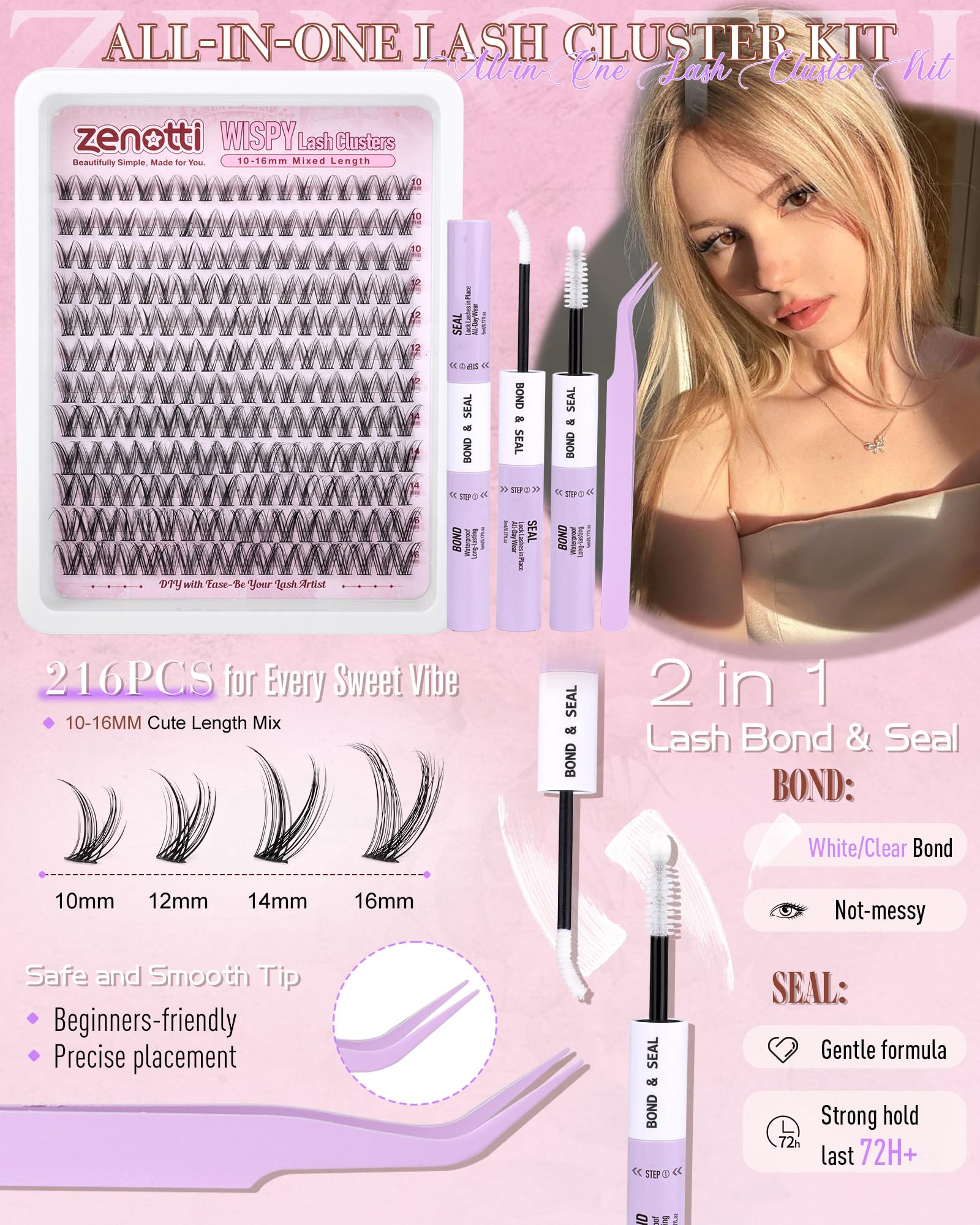 Zenotti Lash Clusters Kit Wispy – DIY Natural Lashes 216pcs (10–16mm)