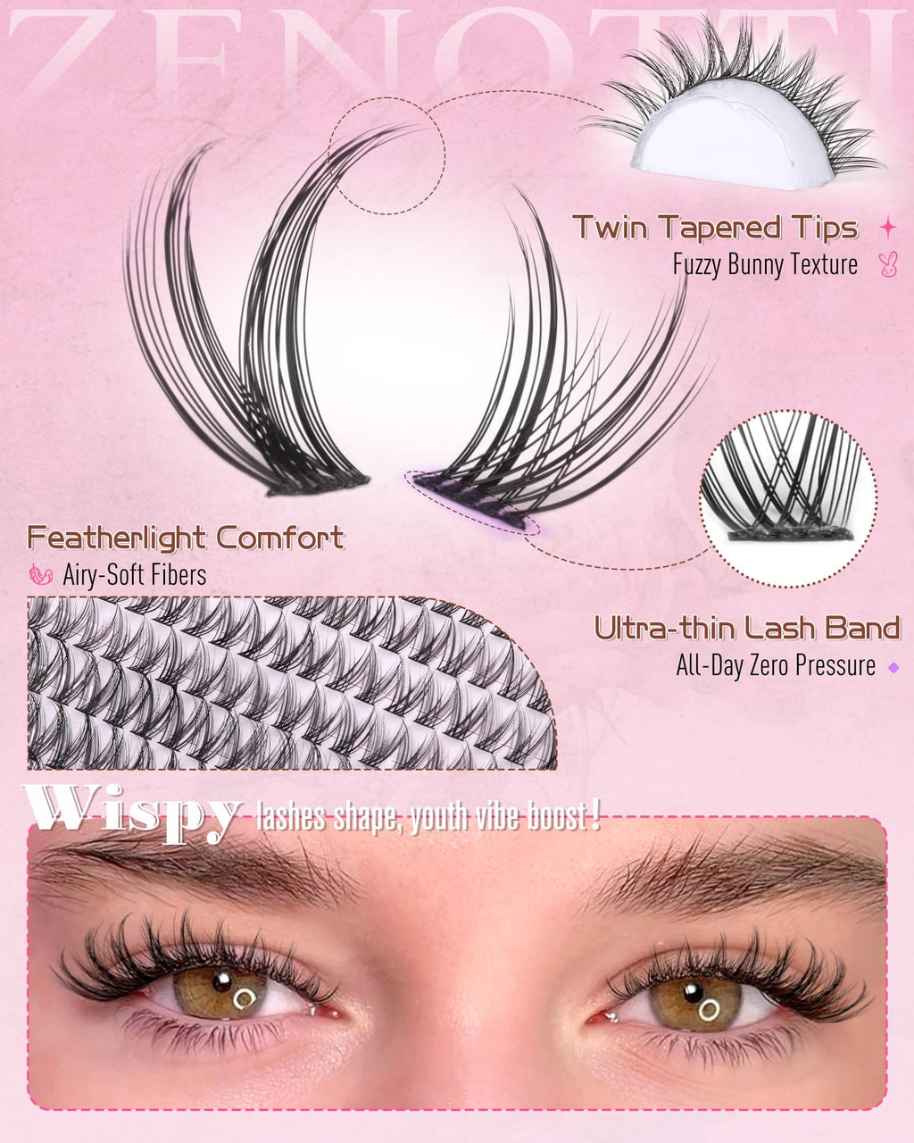 Zenotti Lash Clusters Kit Wispy – DIY Natural Lashes 216pcs (10–16mm)