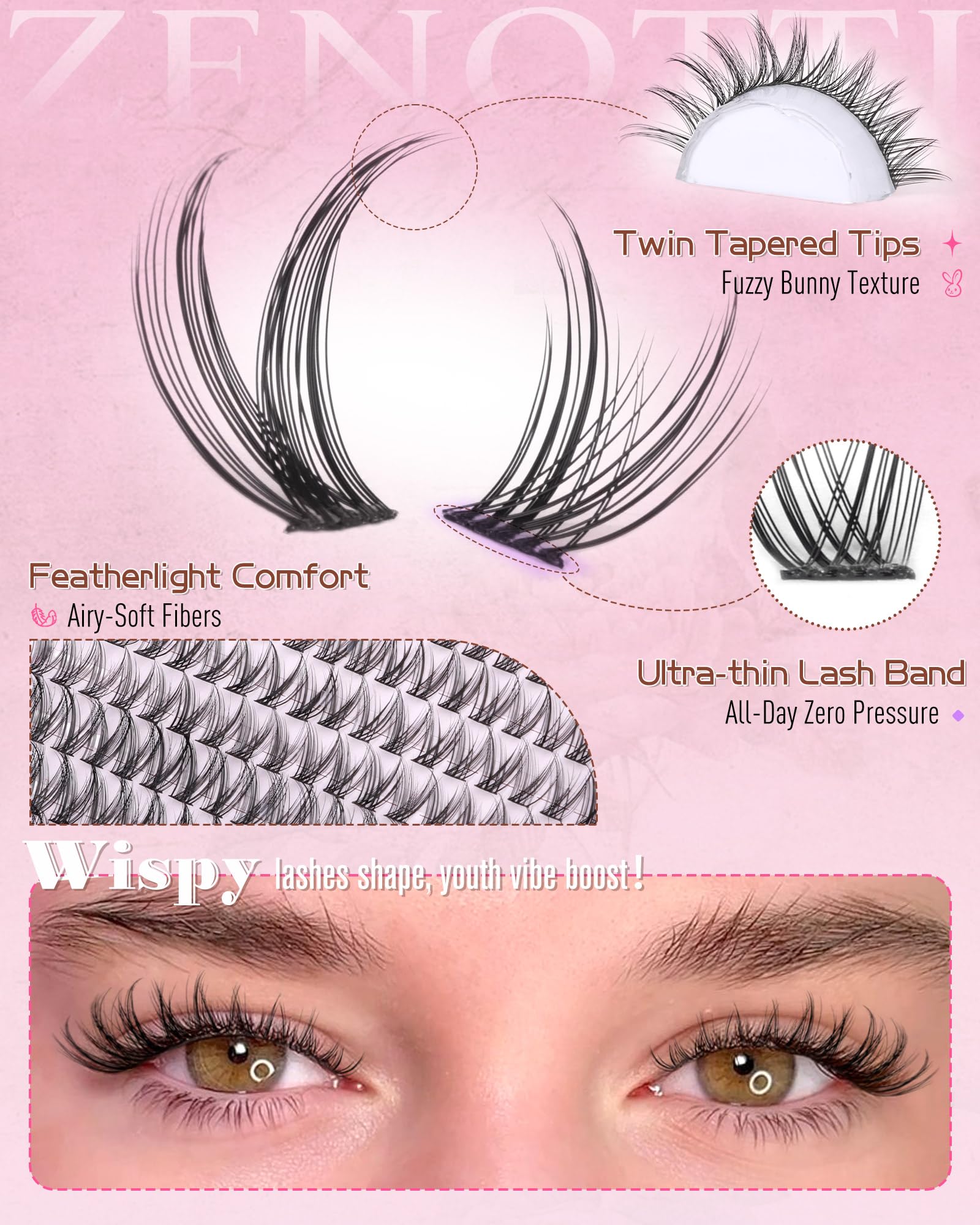 Zenotti Lash Clusters Kit Wispy – DIY Natural Lashes 216pcs (10–16mm)