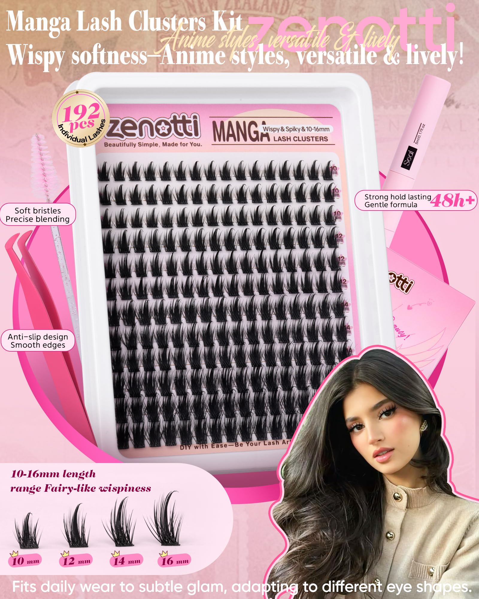 Zenotti Manga Lash Clusters Kit – Wispy Natural Eyelash Clusters for Anime Cosplay & DIY Lashes