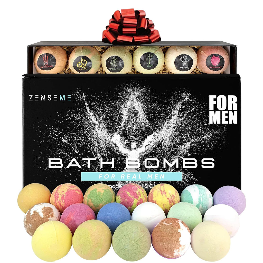 ZenseMe Bath Bombs for Men – Gift Set of 18 Organic Handmade 2.5 oz Bath Bombs with Essential Oils