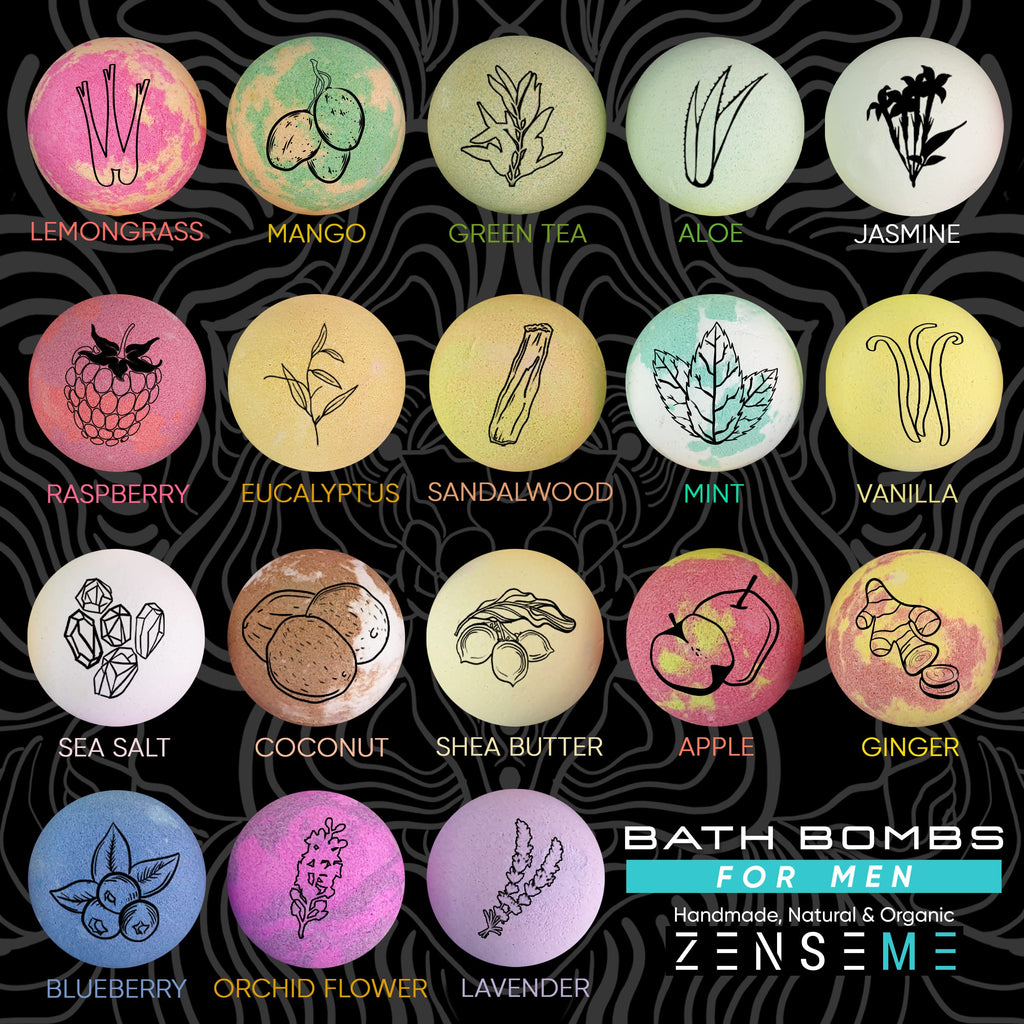 ZenseMe Bath Bombs for Men – Gift Set of 18 Organic Handmade 2.5 oz Bath Bombs with Essential Oils