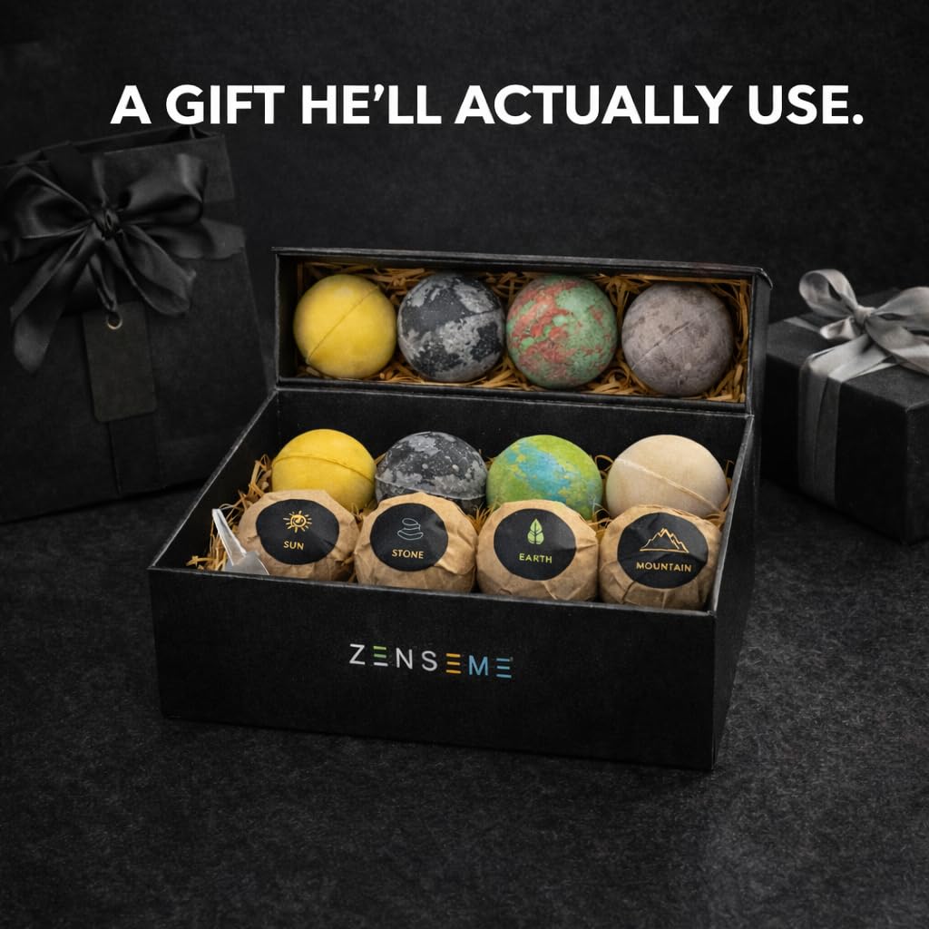 ZenseMe Bath Bombs for Men – Gift Set of 8 Organic Handmade 2.5 oz Bath Bombs