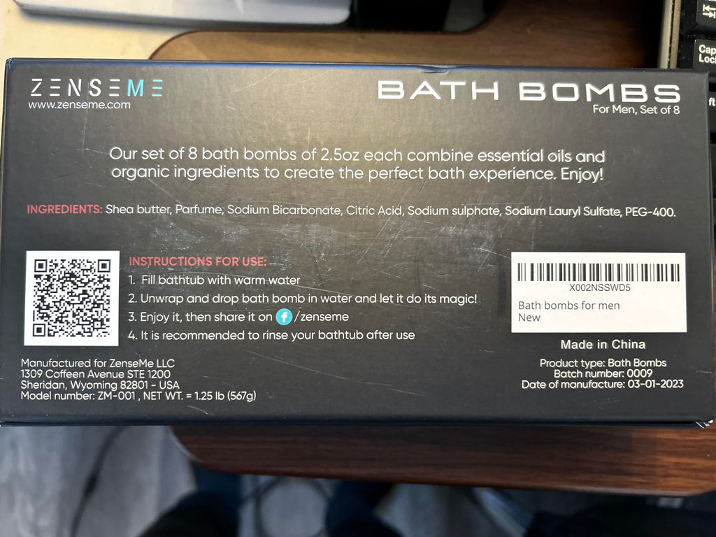 ZenseMe Bath Bombs for Men – Gift Set of 8 Organic Handmade 2.5 oz Bath Bombs