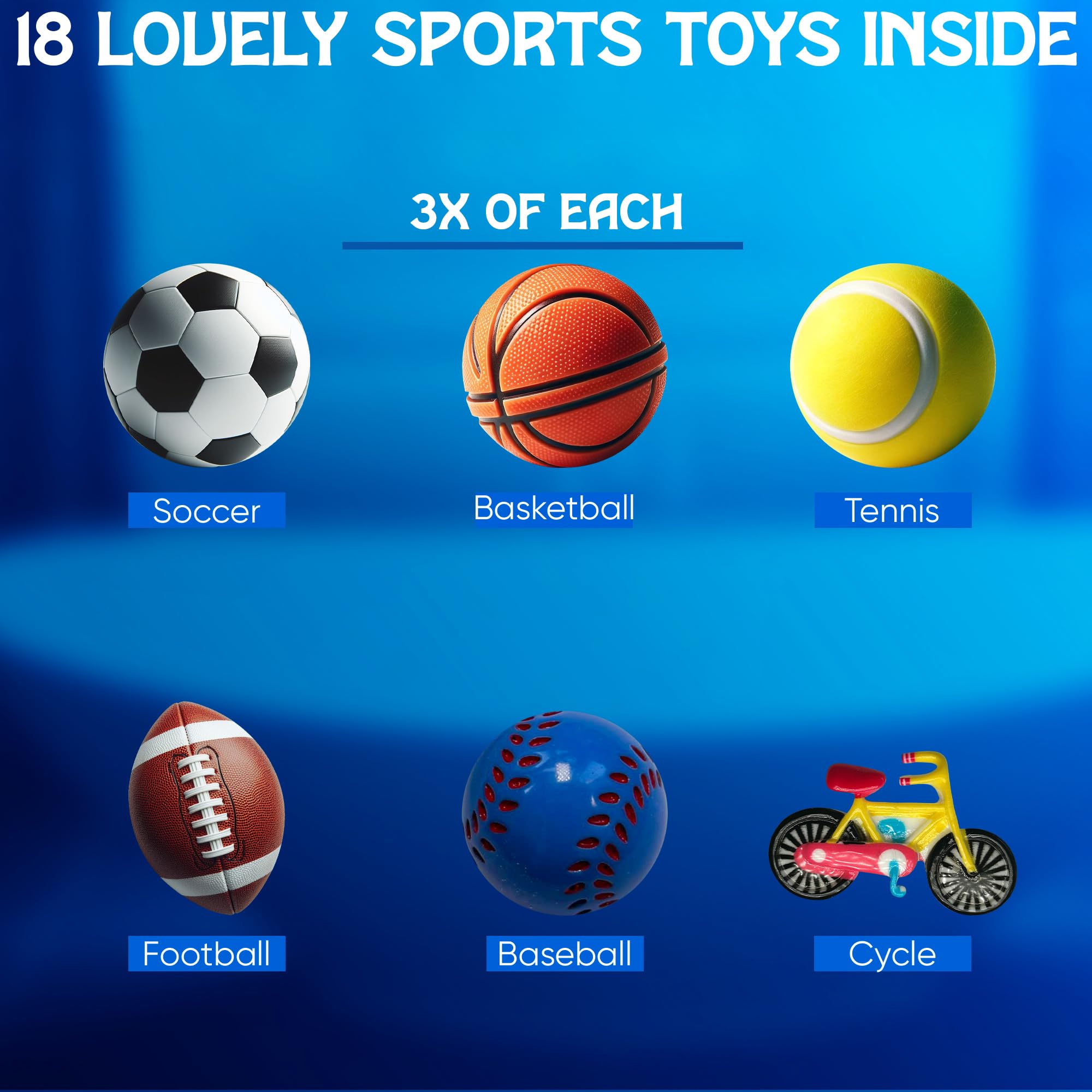 ZenseMe 18-Pack Sports Bath Bombs with Toys Inside – Handmade Organic Kids Gift Set (2.5 oz each)